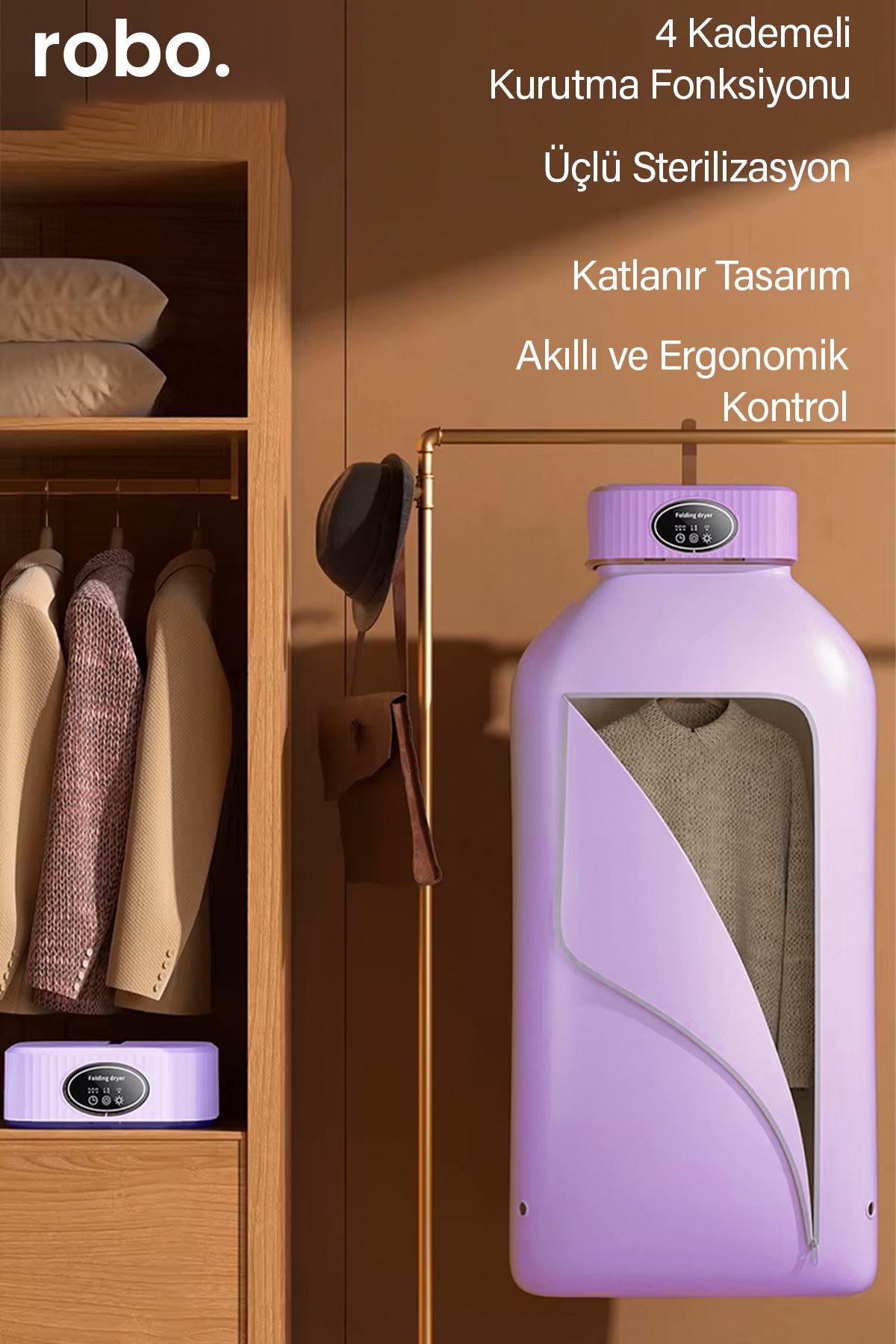 Katlanır Çamaşır Kurutma Makinesi Mor