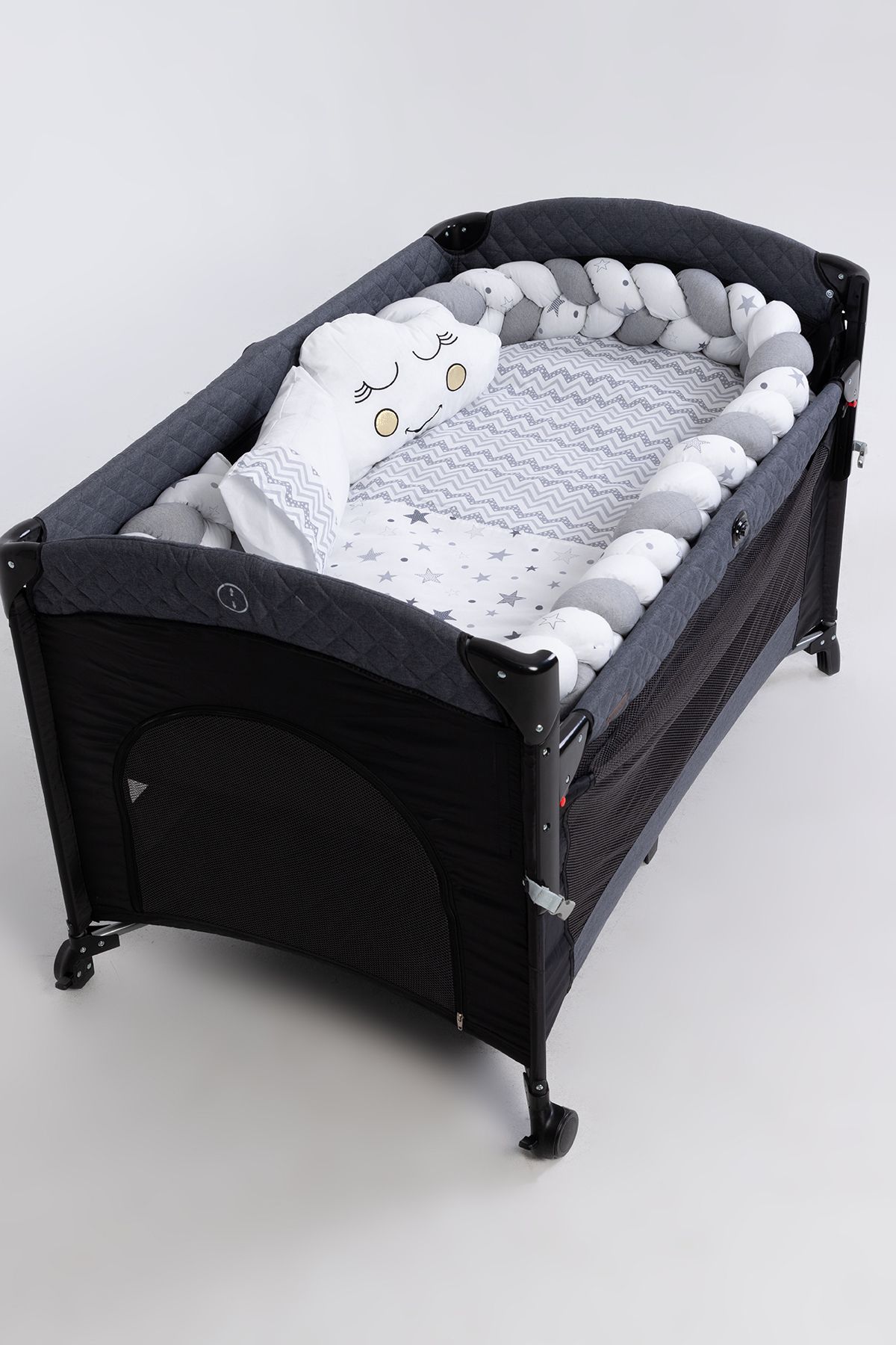 Örgülü Park Beşik Uyku Seti Gri 70x110, 70x120, 70x130, 60x120