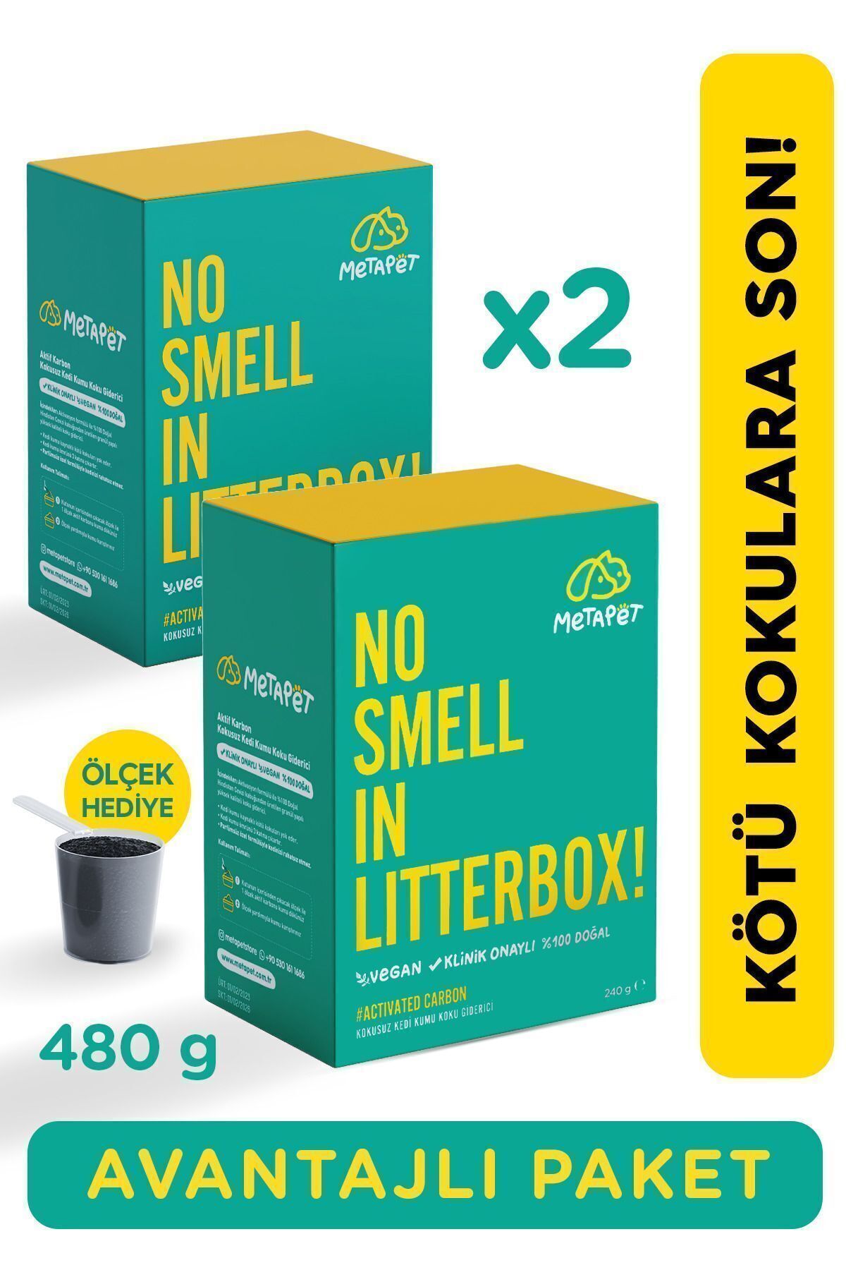 Kedi Kumu Koku Giderici 480 Gram, Kokusuz Kedi Tuvaleti, Doğal Kum Kokusu Önleyici Aktif Karbonlu