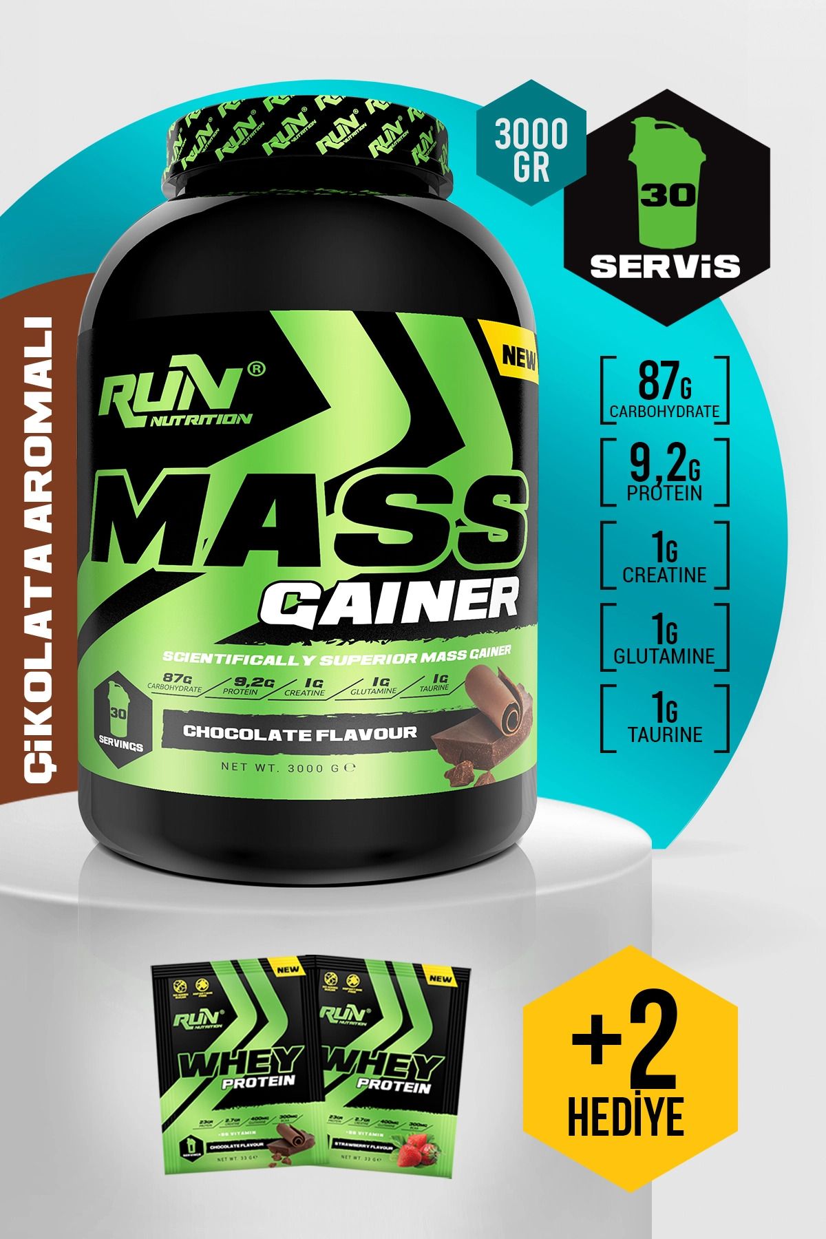 Gainer - 3 Kg - Çikolata Aromalı - 30 Servis - Hediyeli