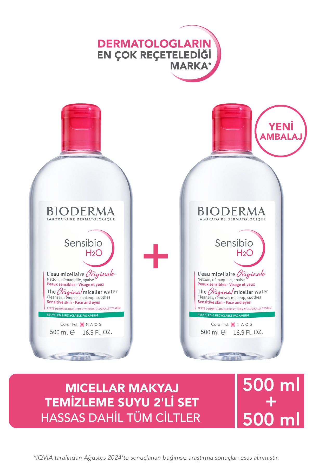Sensibio H2O Micellar Makyaj Temizleme Suyu 2'li Set Hassas ve Tüm Ciltler Yüz ve Göz Çevresi 500 ml