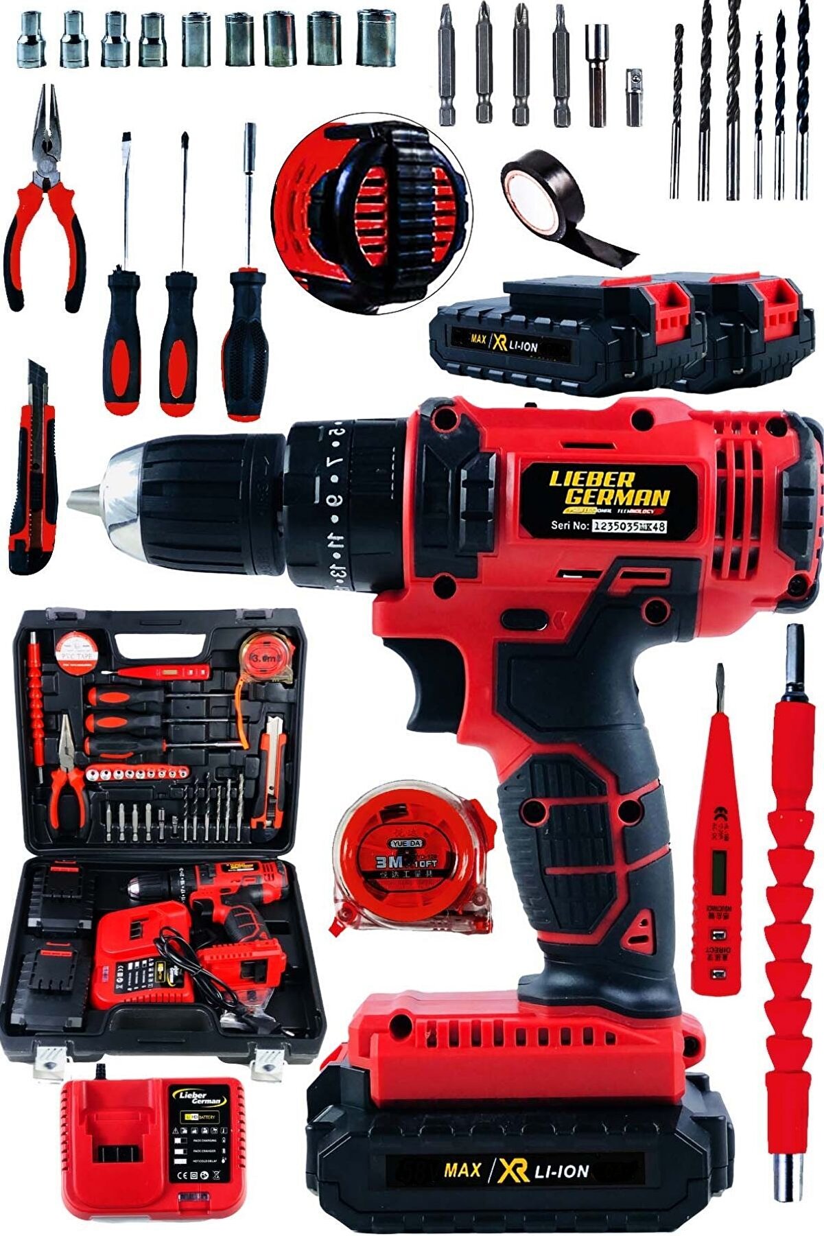 Alman Darbeli 14.4 Volt 2 Amper Bakır Sargılı Tam Profesyonel Çift Akülü Şarjlı Vidalama Matkap