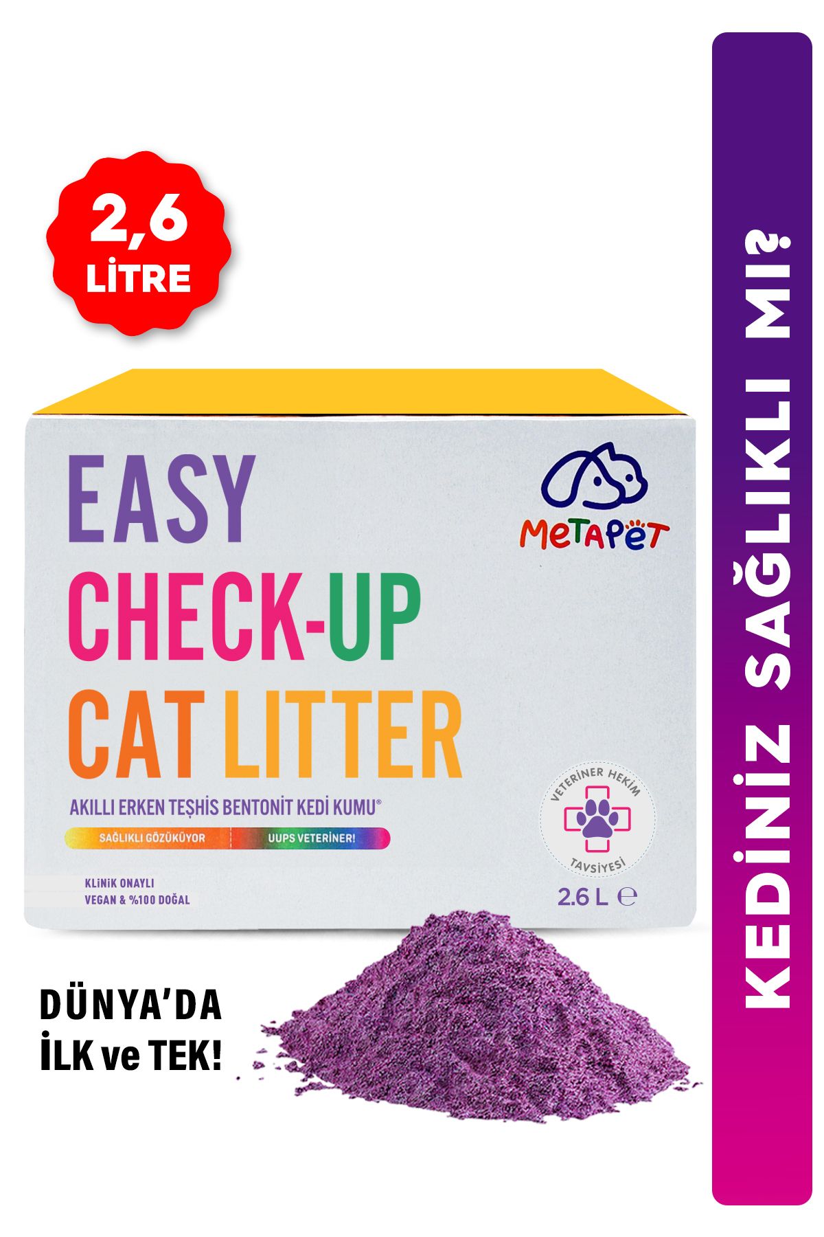 Renk Değiştiren, Erken Teşhis Akıllı Kedi Kumu, Yavru Kedilere Uygun, Doğal Tozsuz Bentonit, 2,6 Lt