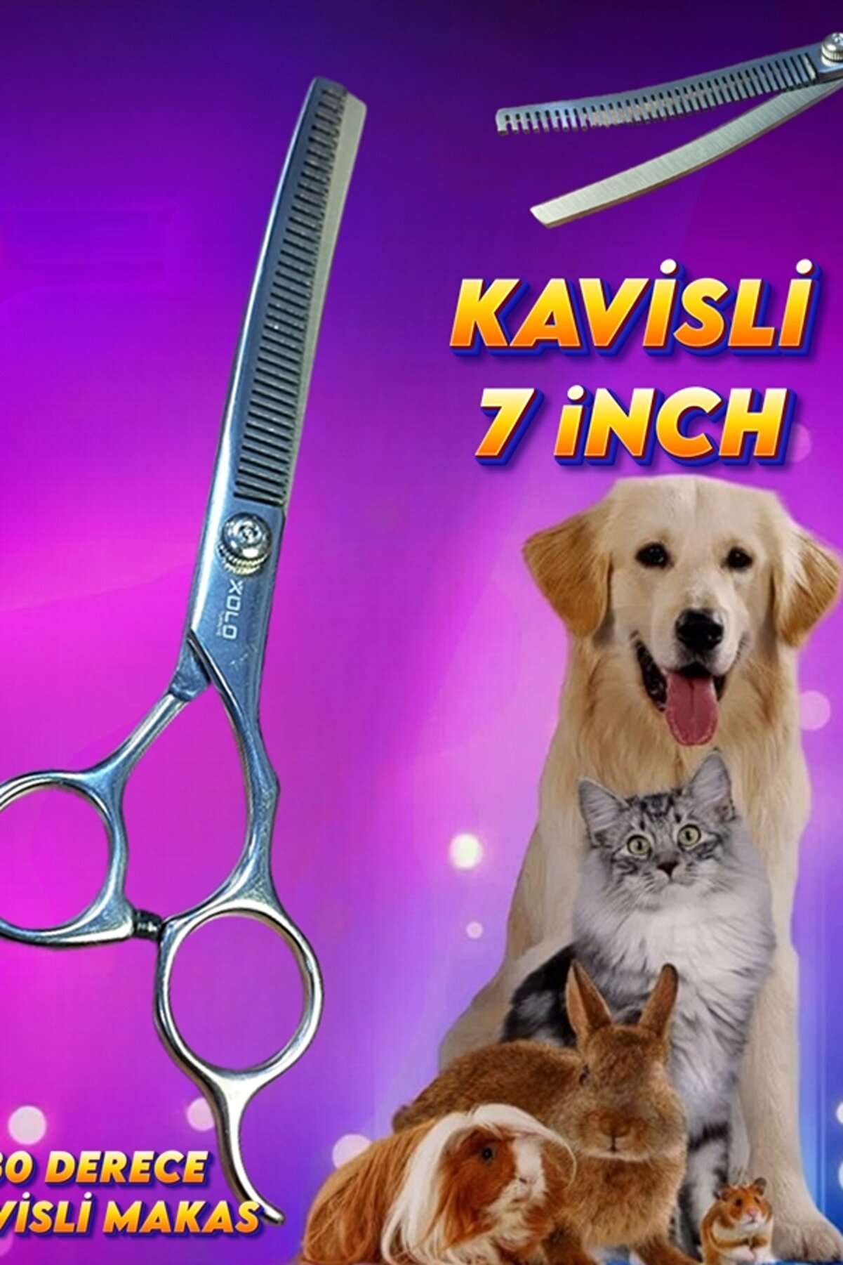 7 inç Kavisli Titanium Grey Tüy Toplama İnceltme Kesim Makası Pet Profesyonel Tıraş Kuaför 36 Diş
