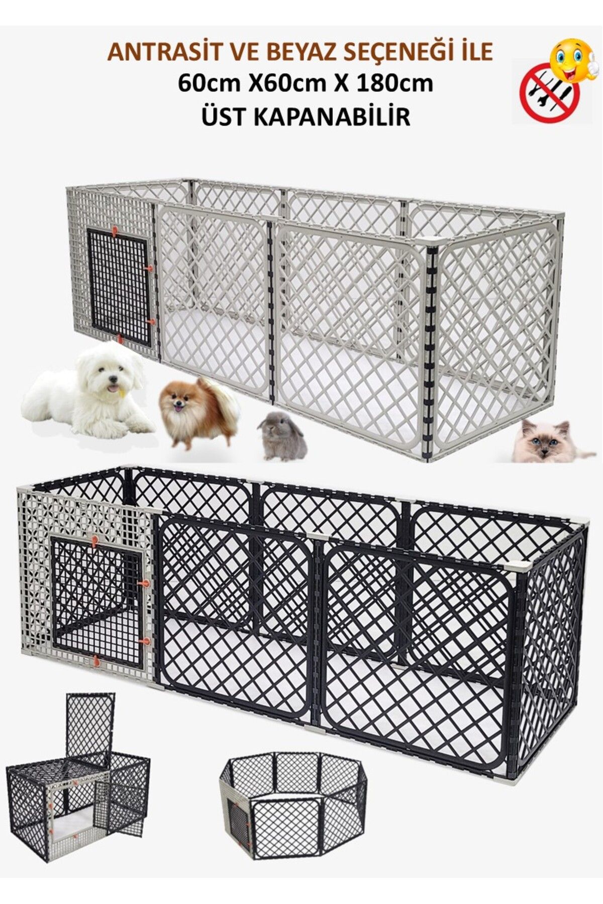Üstü Kapanabilir 60cm X 60 Cm 8 Ad Köpek, Kedi, Tavşan, Eğitim, Oyun Çiti Ve Kafesi