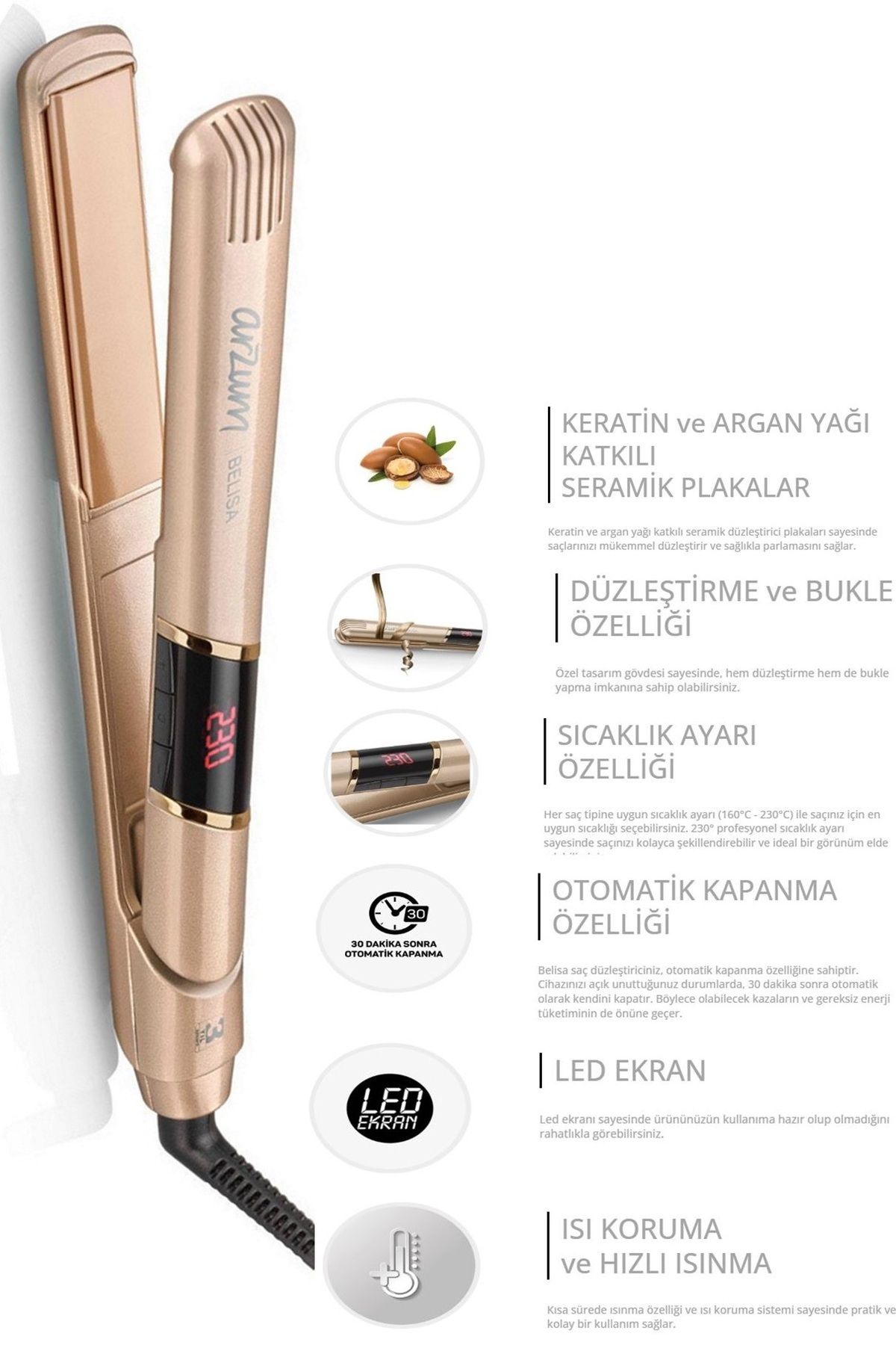 AR5024 Belisa Saç Düzleştirici Keratin Seramik Plaka