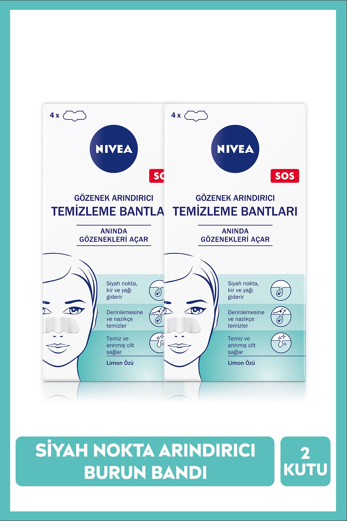 Siyah Nokta Temizleyici Burun T-Bant, Gözenek Arındırıcı, Gözenek Açıcı, Limon Özü, X2 Paket 4 Adet
