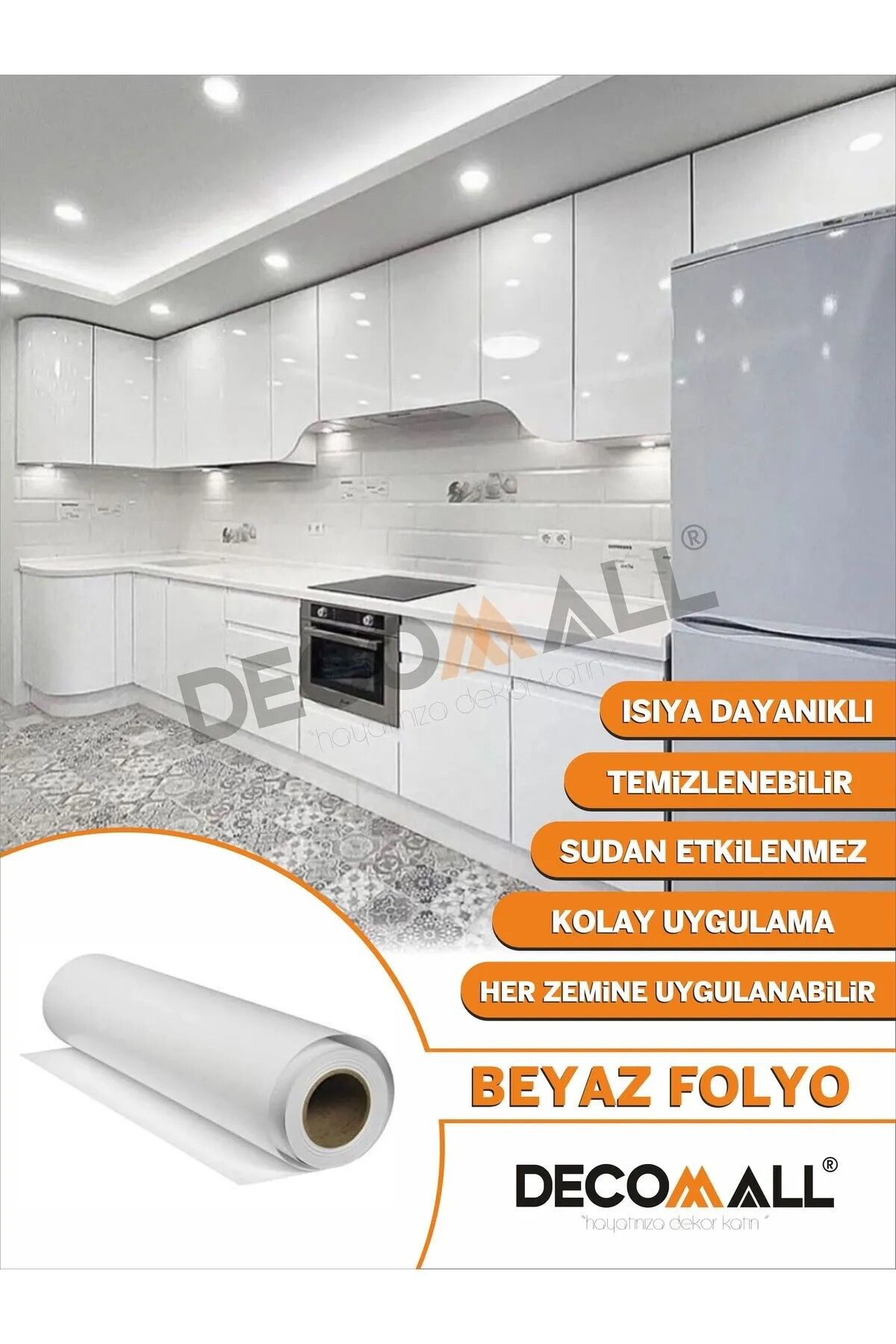 Beyaz Lake Mutfak Dolabı Kaplama Folyosu