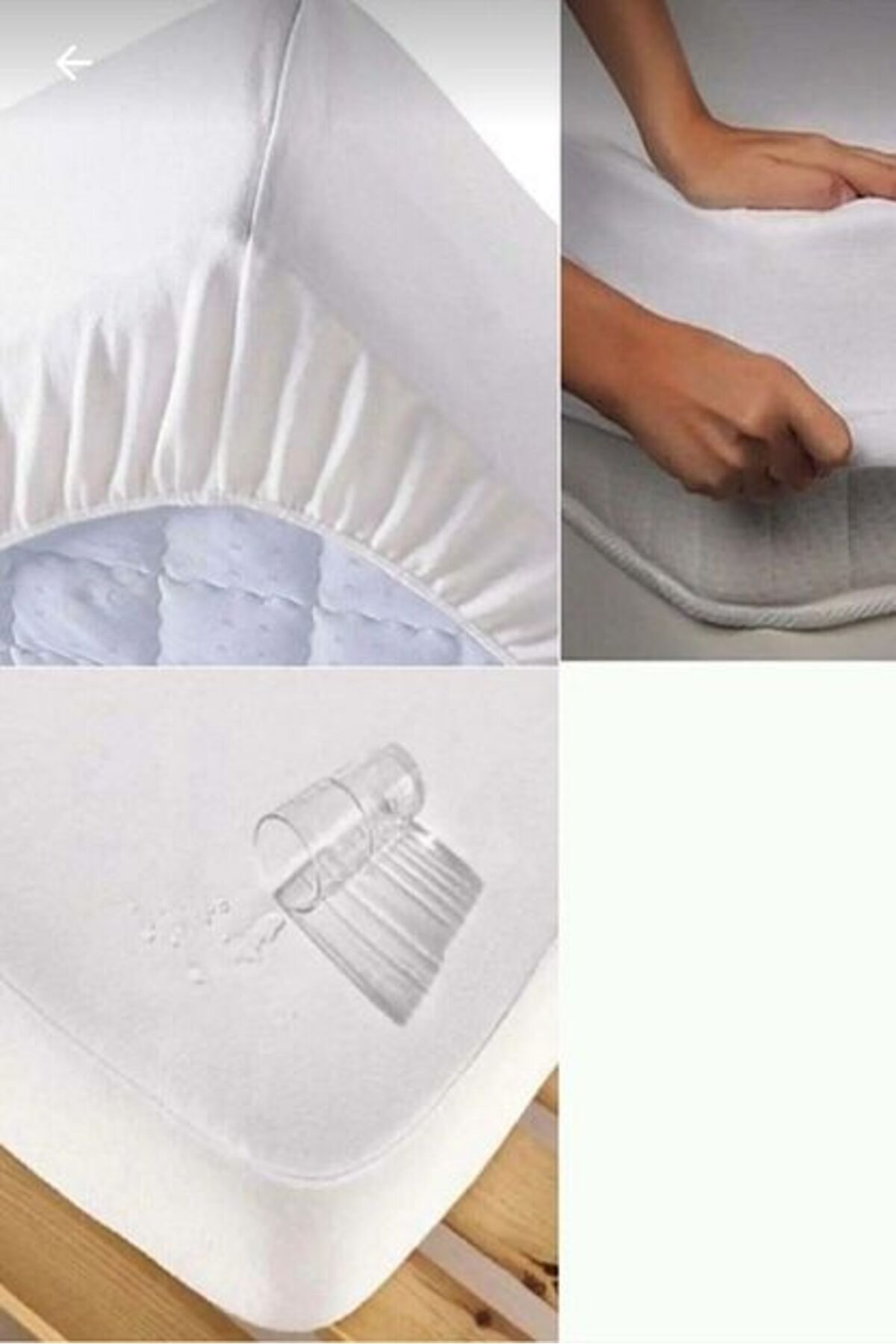 Beyaz Çift Fitted Sıvı Geçirmez Yatak Koruyucu Alez