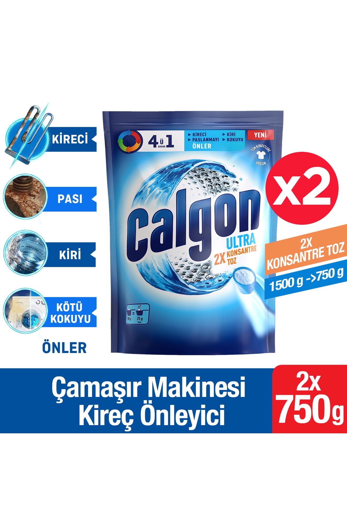 Power Kir, Pas, Kireç ve Koku Önleyici 4'ü 1 Arada Ultra Konsantre Toz 750 g x 2