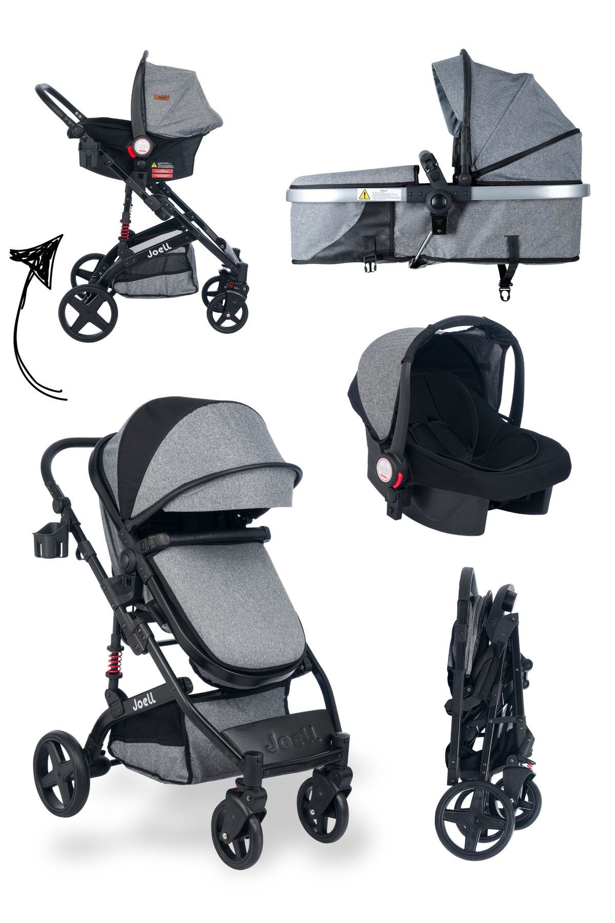 Truva 1713 Travel Sistem Bebek Arabası Siyah Gri