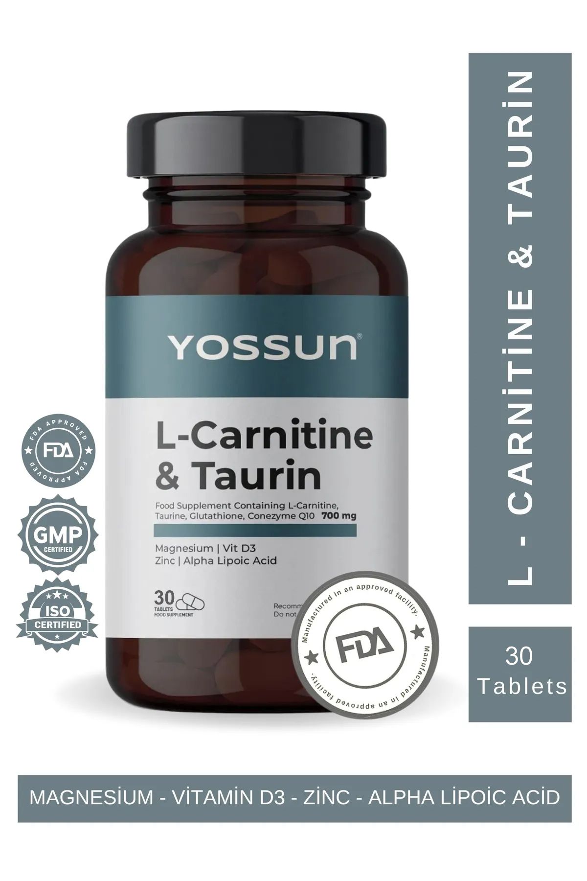L-Karnitin, Taurin, Glutatyon ve Koenzim Q10 İçeren Tablet Takviye Edici Gıda