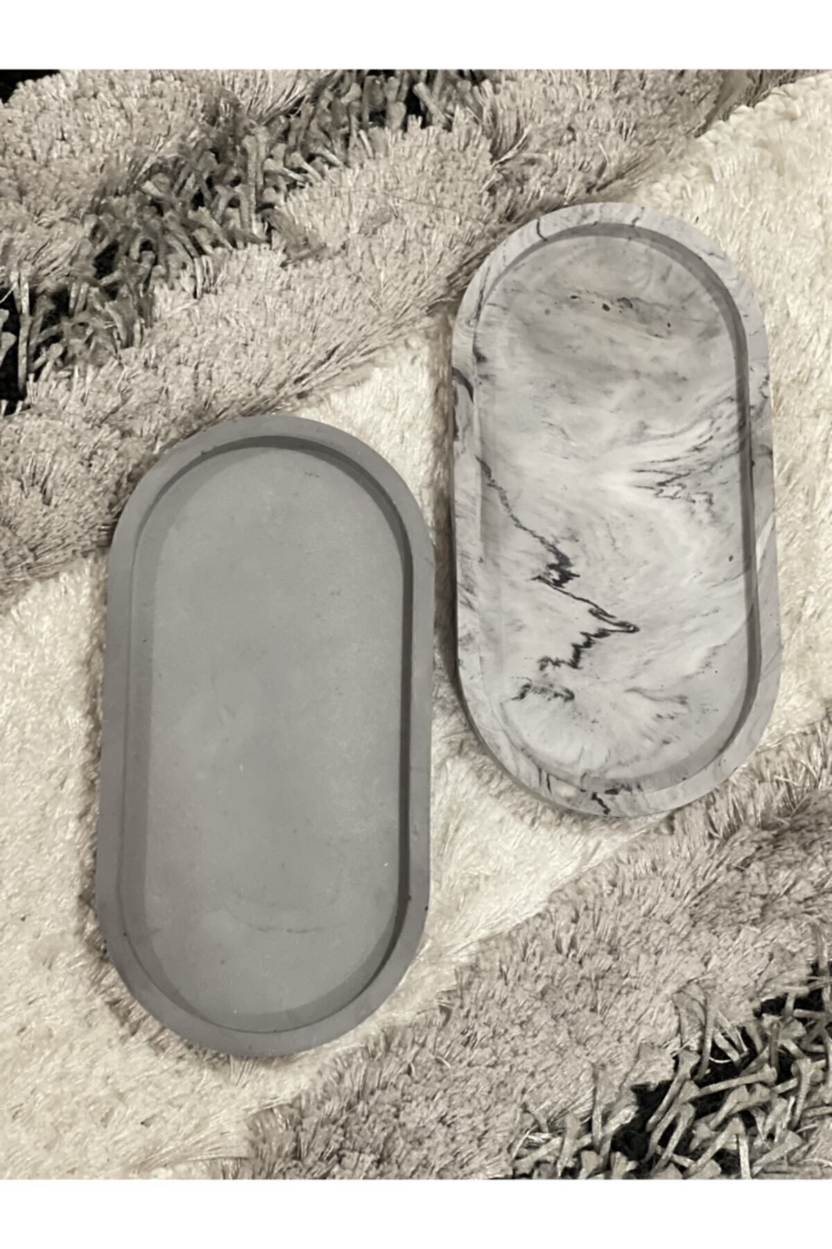 2'li Dekoratif Beton Oval Sunumluk Seti, Dekoratif Biblo Takı Tabağı, Saksılık,tütsülük,mumluk