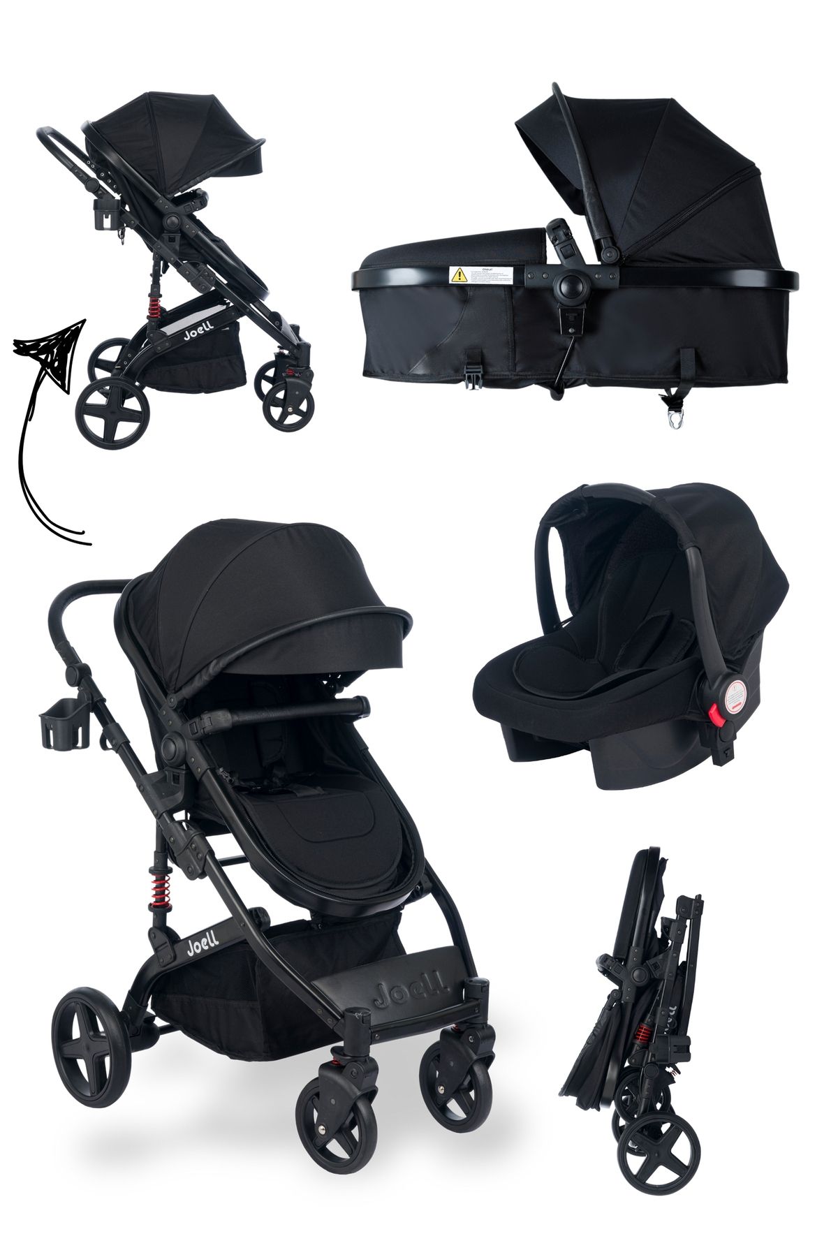 Truva 1713 Travel Sistem Bebek Arabası Full Black / Yeni Kasa