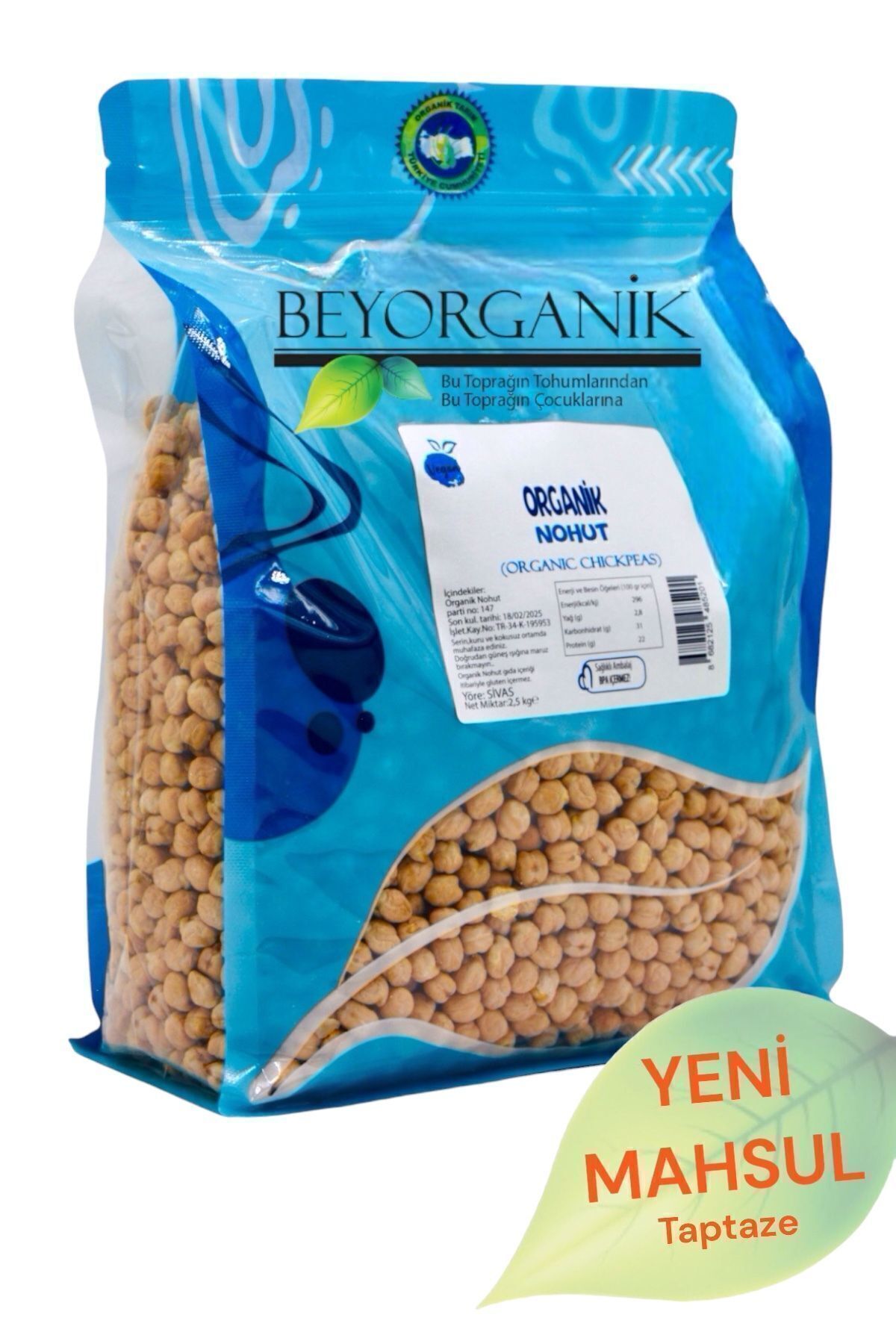 Organik Nohut 2,5kg (PESTİSİT VE AFLATOKSİN ANALİZLİ)