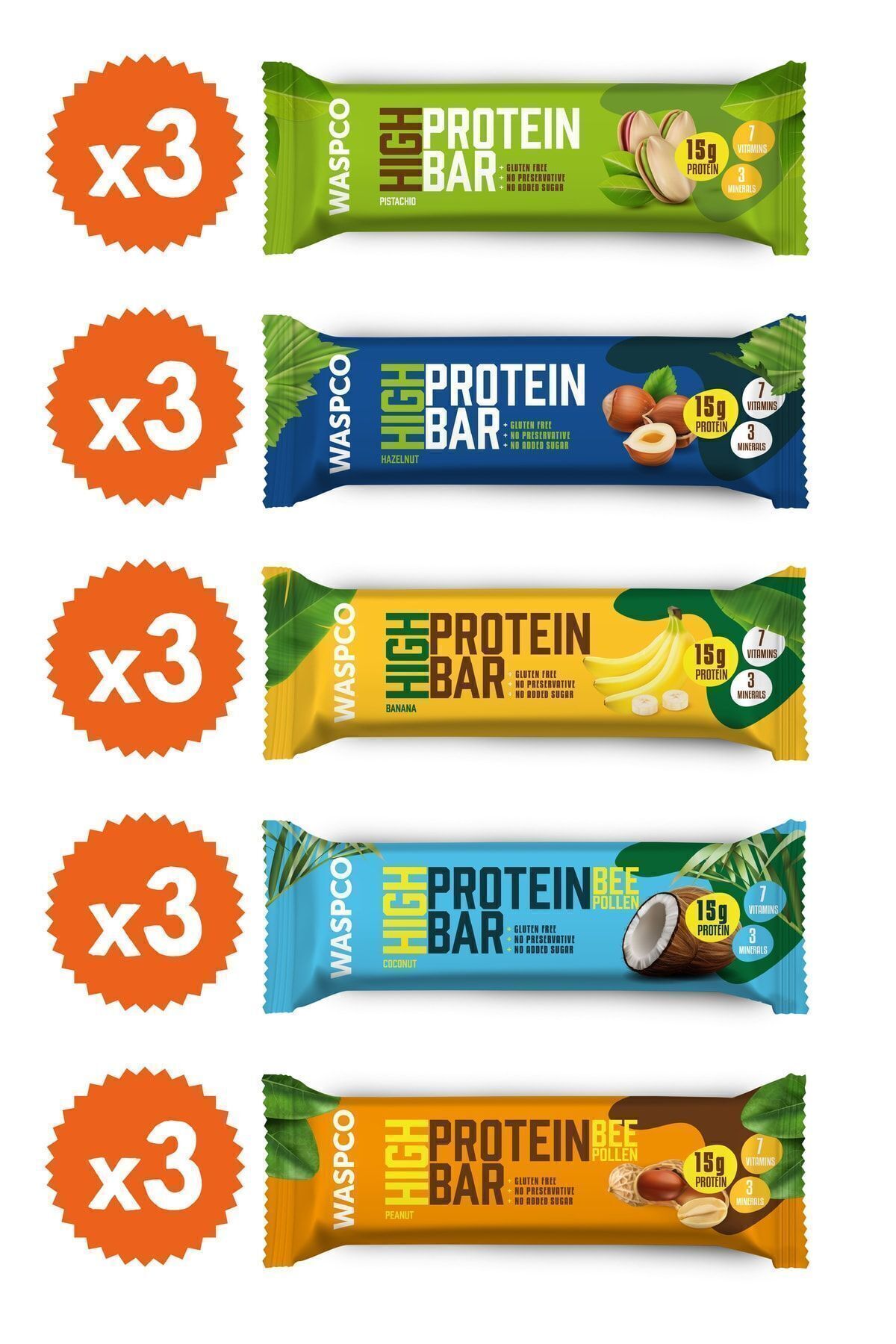 Yüksek Protein Bar 50g Karma Kutu 15 Adet (5 ÇEŞİT)