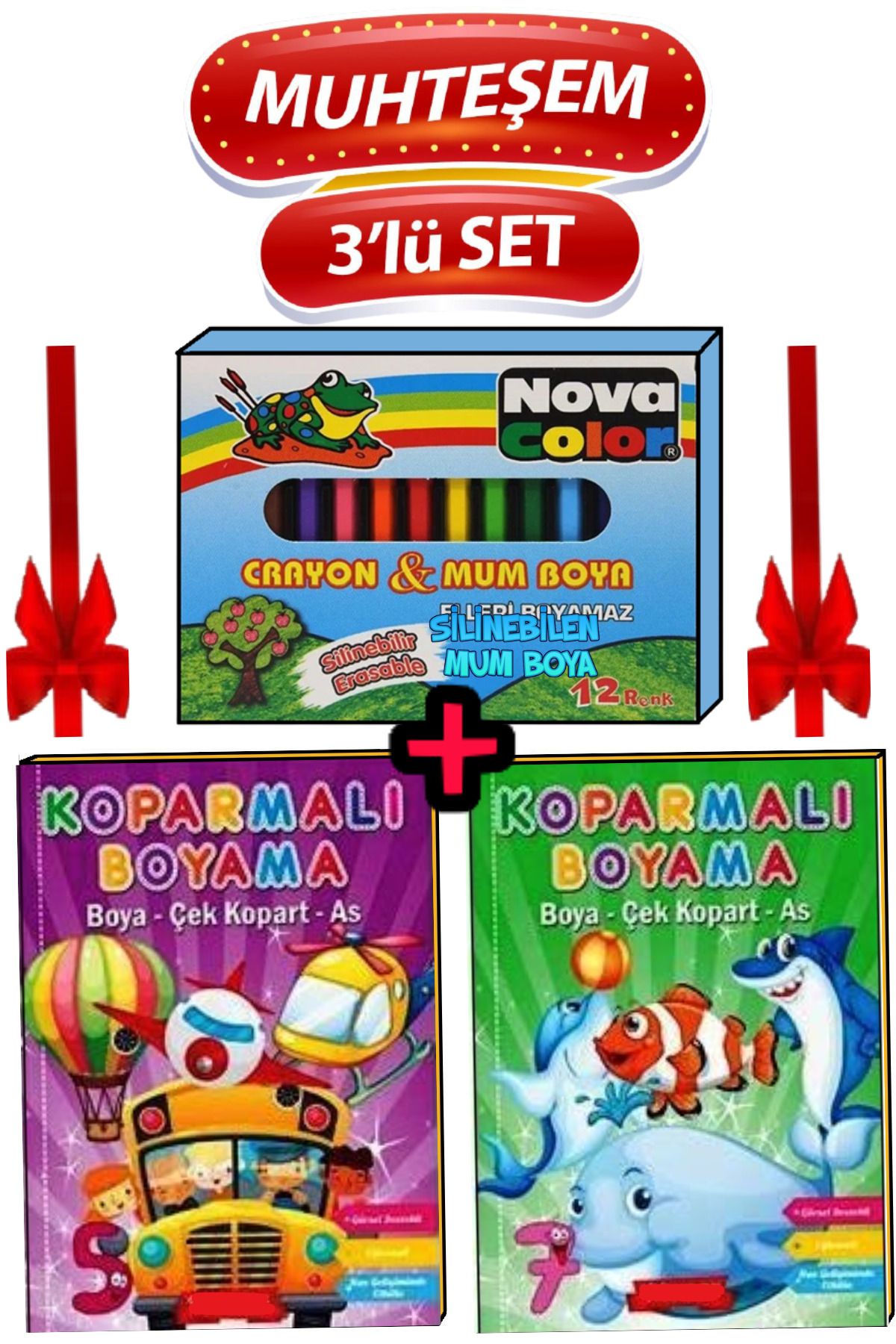 Çocuklar Için 2'li Boyama Kitabı 12'li Silinebilen Mum Boya