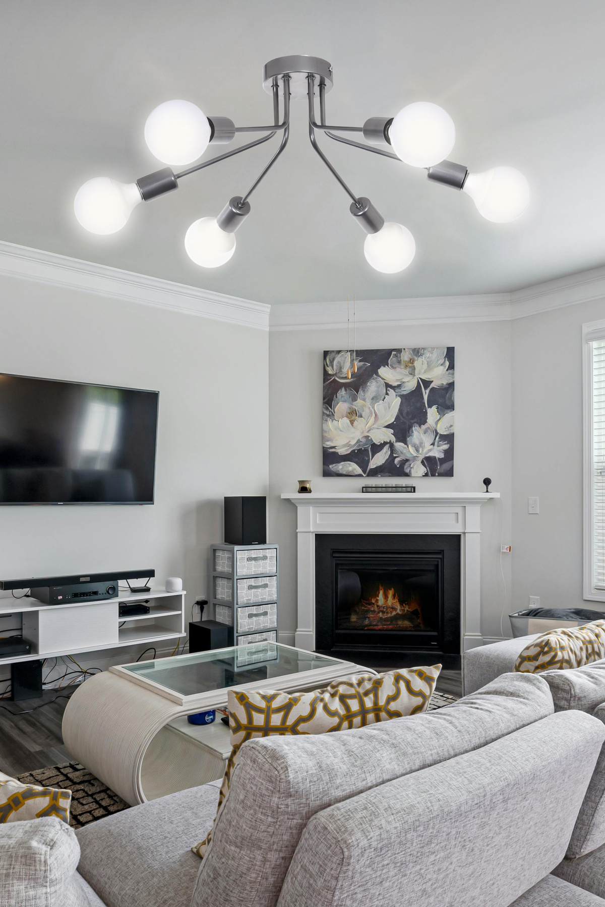 Naomi Modern Tasarım Salon Yatak Odası Oturma Odası Mutfak Gri Renk 6 lı Avize ( AMPÜLSÜZ )