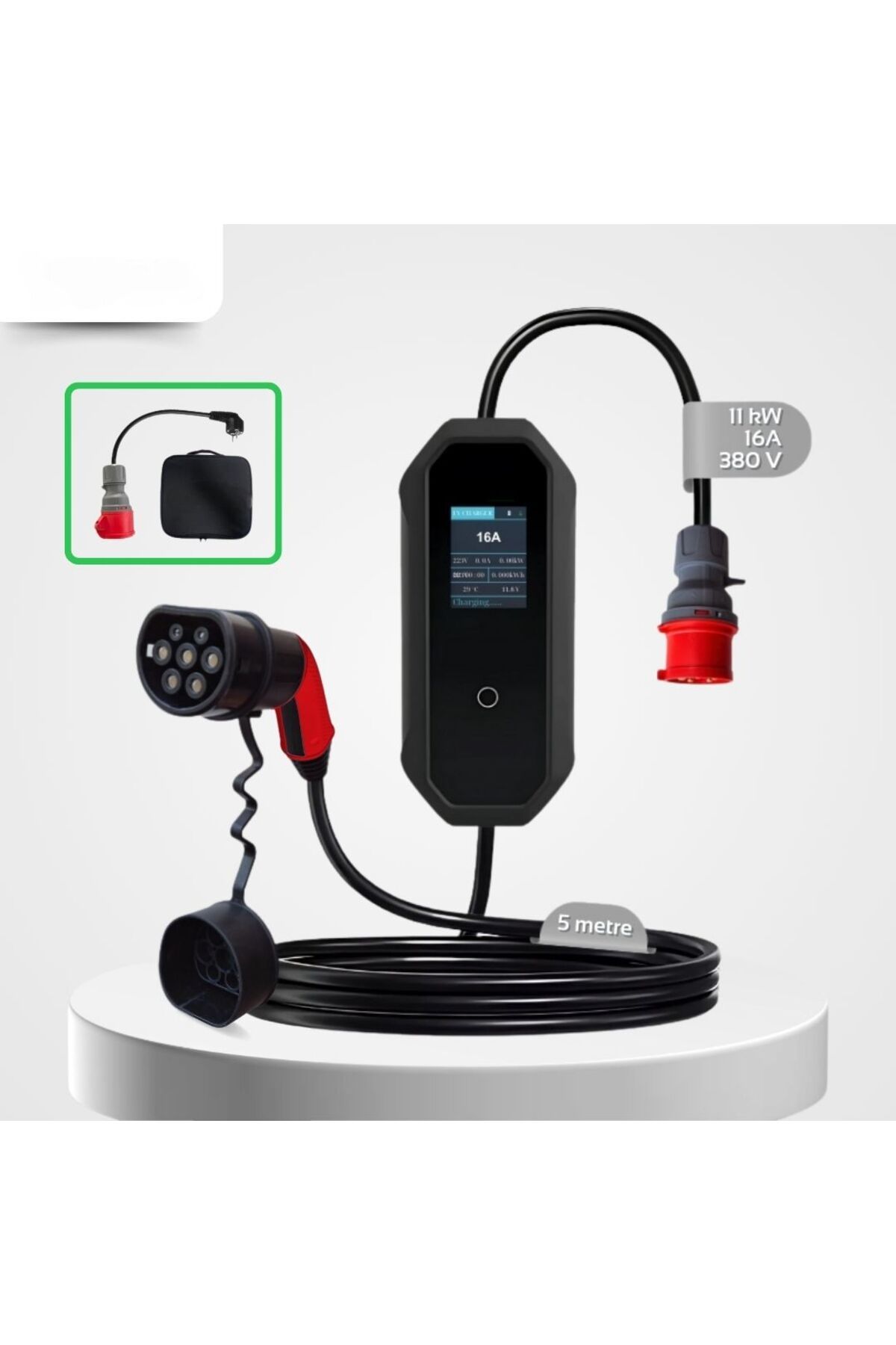 Coswatt Elektrikli Araba Taşınabilir Şarj Cihazı 11 Kw 16a Tip-2 5x16a Fiş 380v (TÜRKÇE MENÜ)