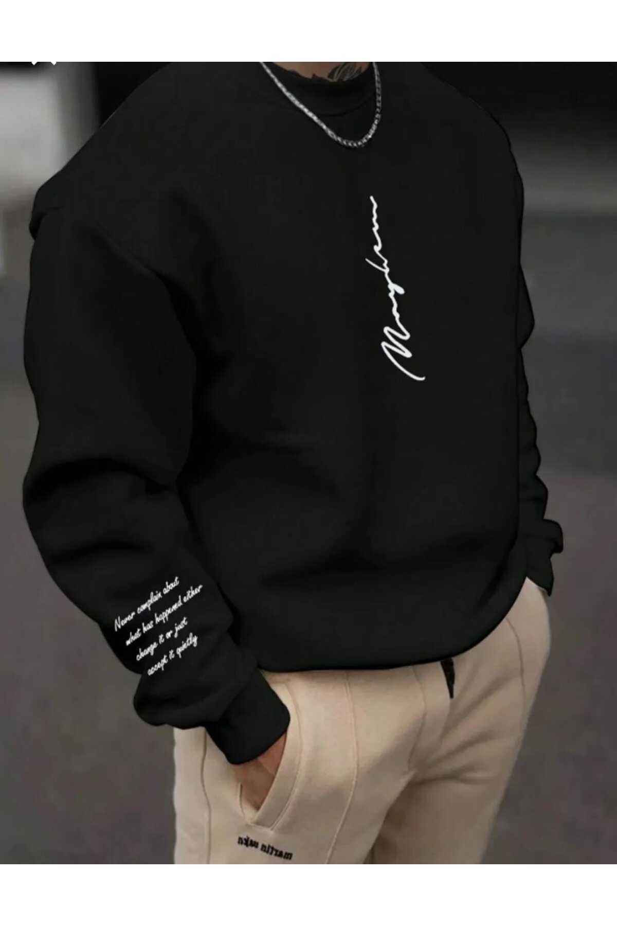 Malkoçbey Never Baskılı Oversize Unisex Bisiklet Yaka Sweatşhirt