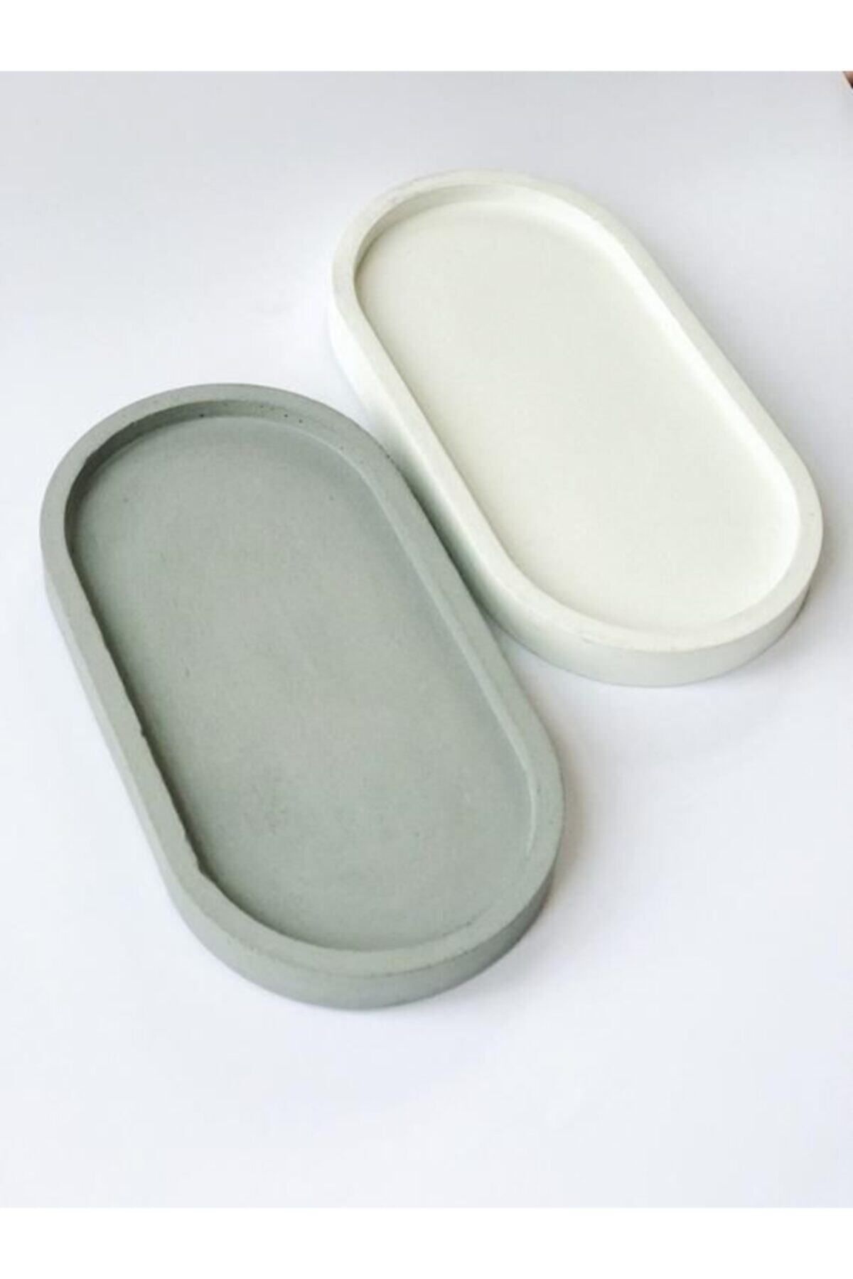 Bernami 2 Li Dekoratif Oval Beton Biblo Tabak Beton Takı Tabağı Mum Tabağı Organizer Mumluk Tütsülük