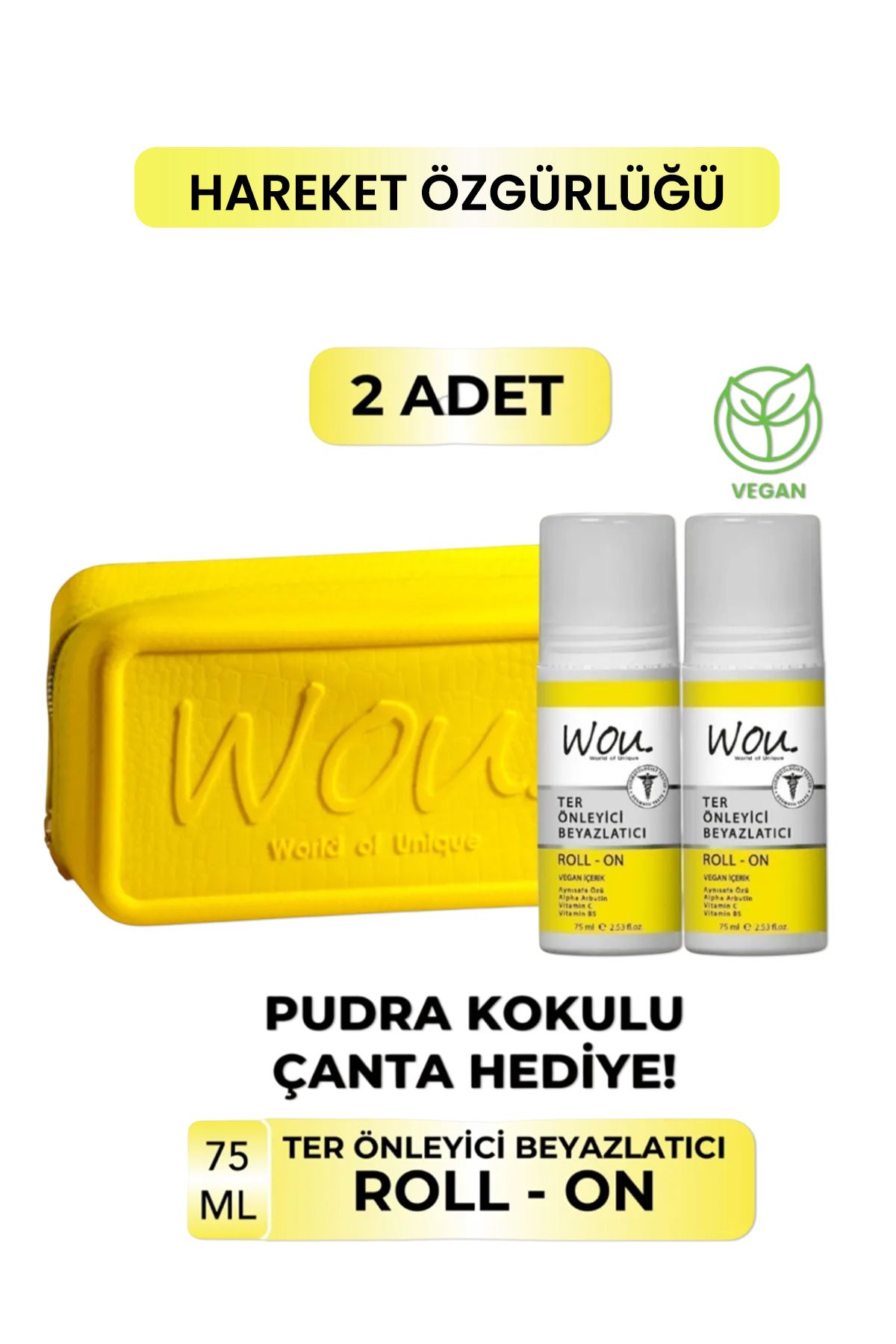 2 Adet Ter Önleyici Beyazlatıcı Roll-on/ Pudra Kokulu Makyaj Çantası