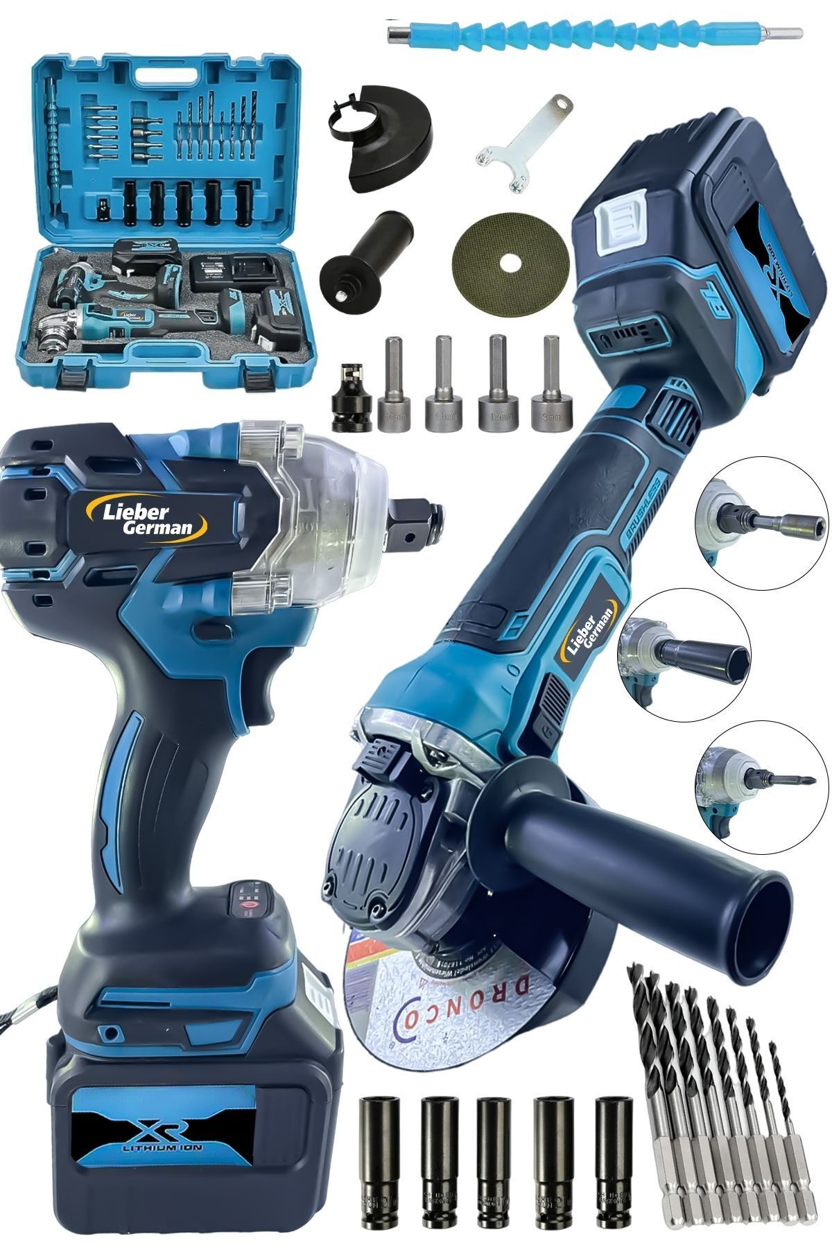 Full Set 21 V 3 Ah Kömürsüz Motor Akülü Şarjlı Taşlama Ve Bijon Somun Sökme Sıkma Makinesi