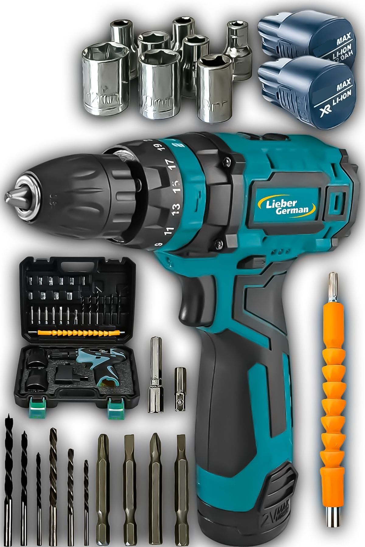 Alman Torq 12 Volt 2 Ah Otamatik Korumalı Çelik Şanzuman 2 Akülü Matkap Akülü Vidalama Şarjlı Matkap
