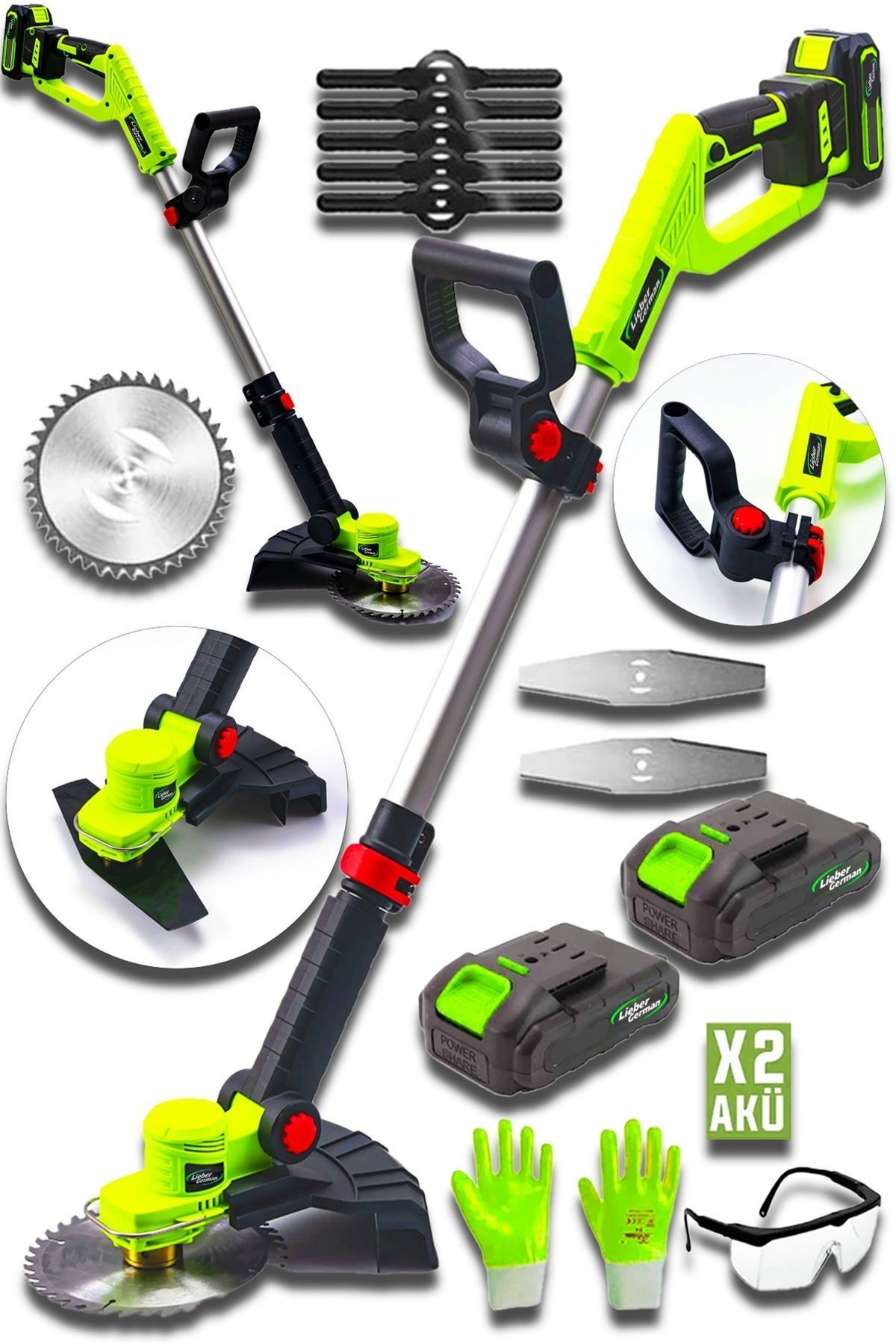 Grntech Bl Kömürsüz Motor 2x Bataryalı Ot Çim Çalı Kenar Biçme Tırpanı Tırpan Makinesi