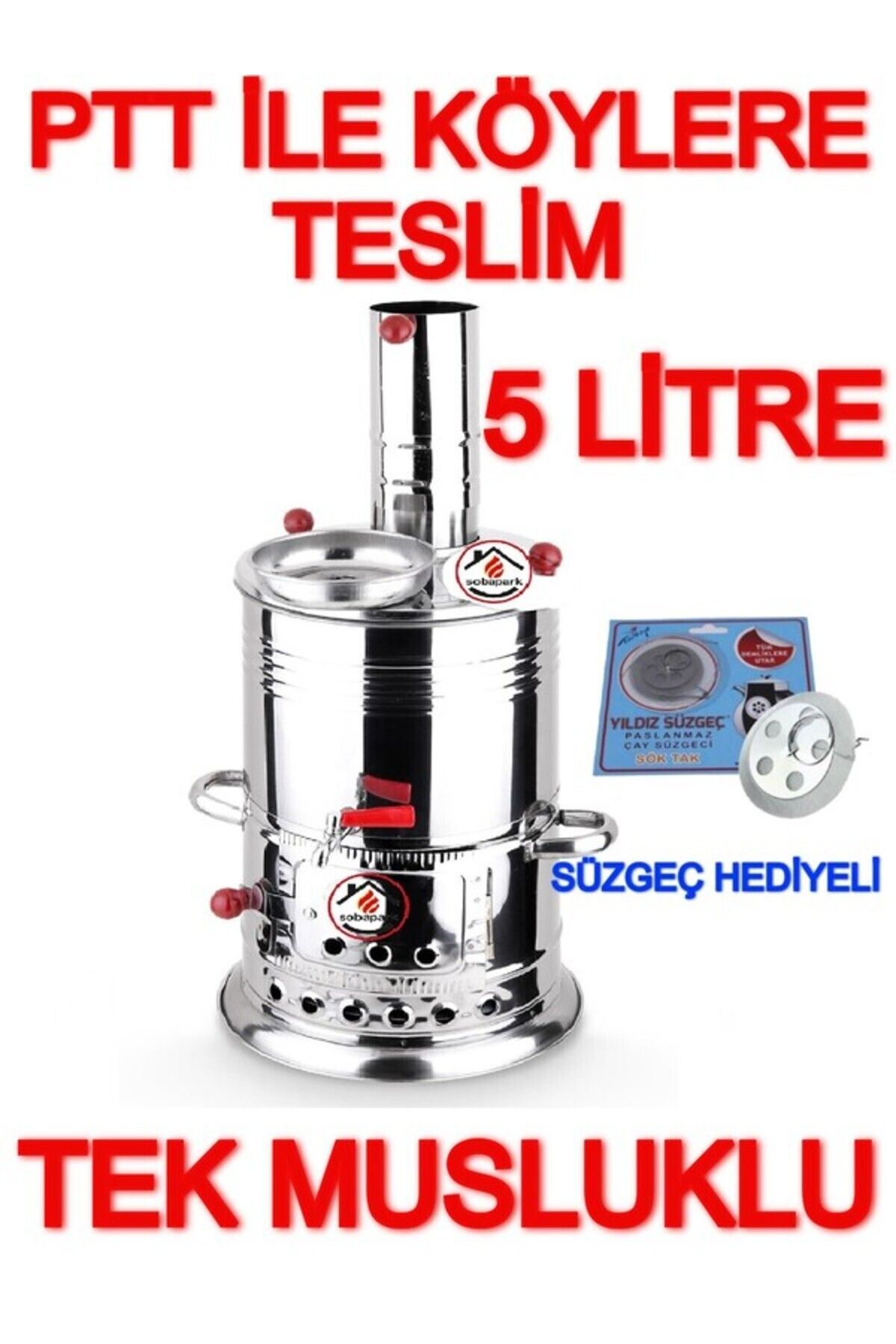 Odunlu Kömürlü Çay Semaveri Odunlu Kömürlü Semaver Tek Musluklu Semaver 5 Litre