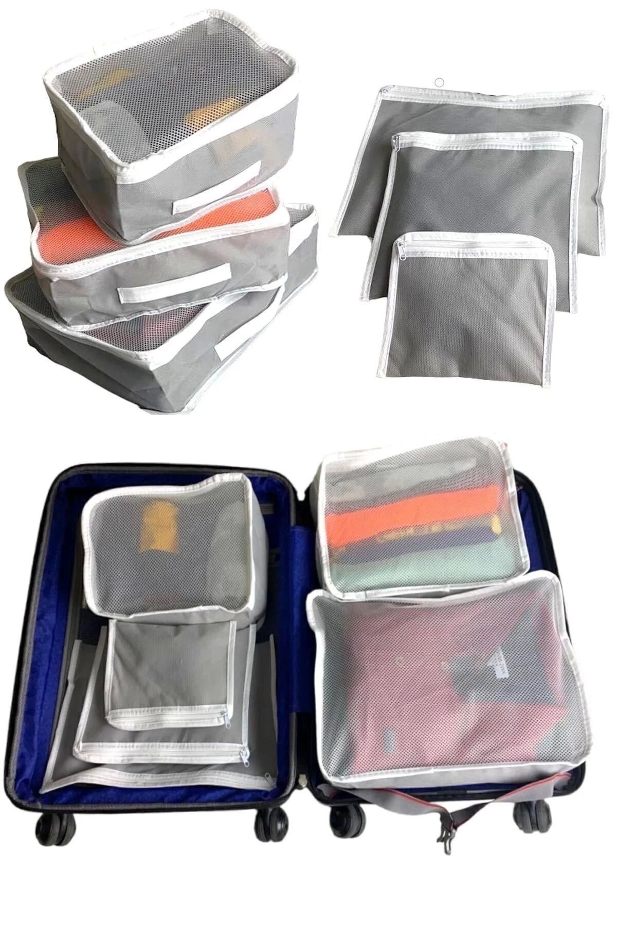 6'lı Organizer Valiz Düzenleyici Fileli Set - Doğum Çanta Seti - Seyahat Hurcu - Organizer
