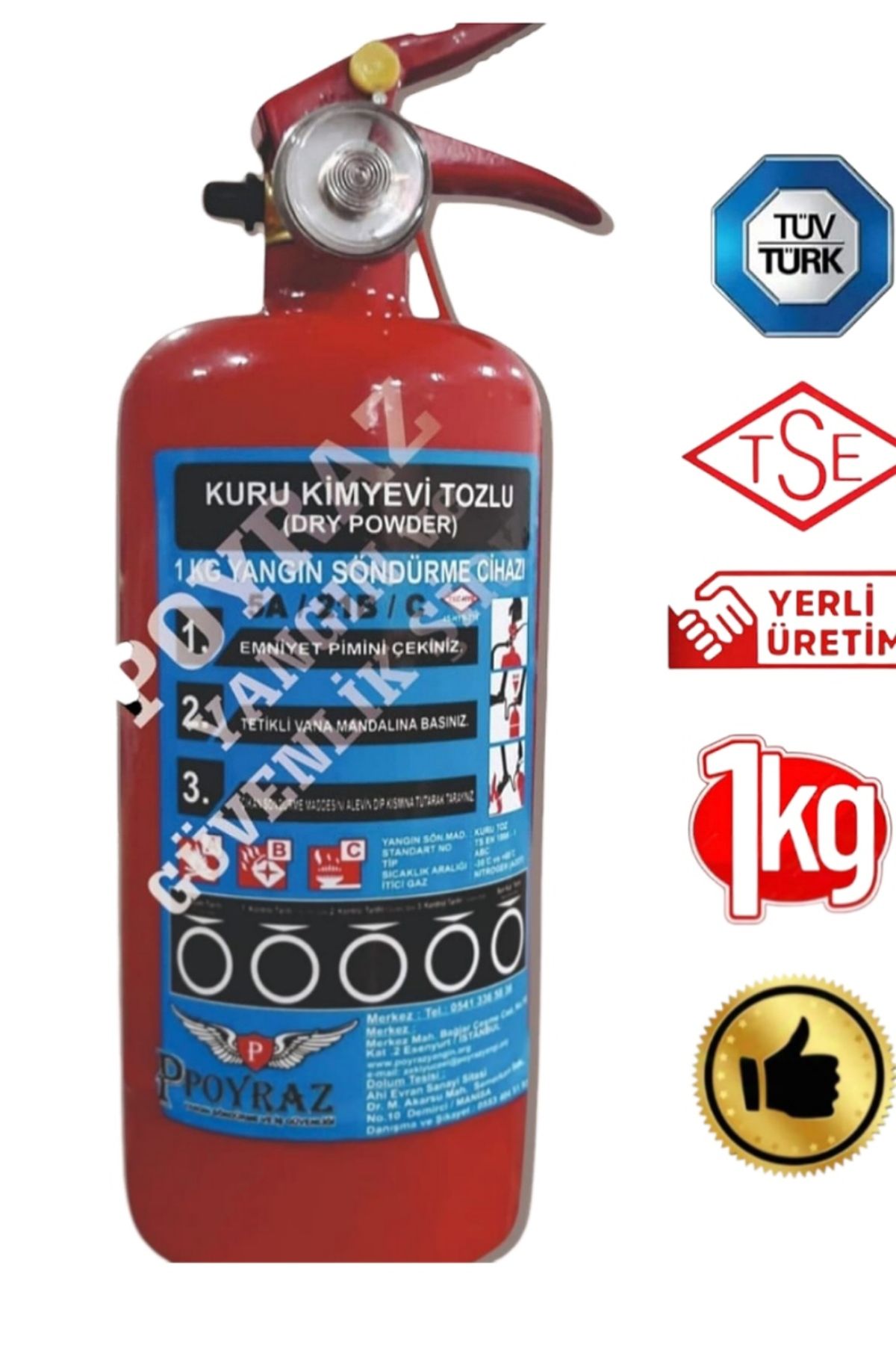 Yangın Tüpü Sondurucu 1 Kg 2025 Üretim 2029 Son Kullanim 4yil Garantili Tuvtürk Uyumlu 4 Yıl Garanti