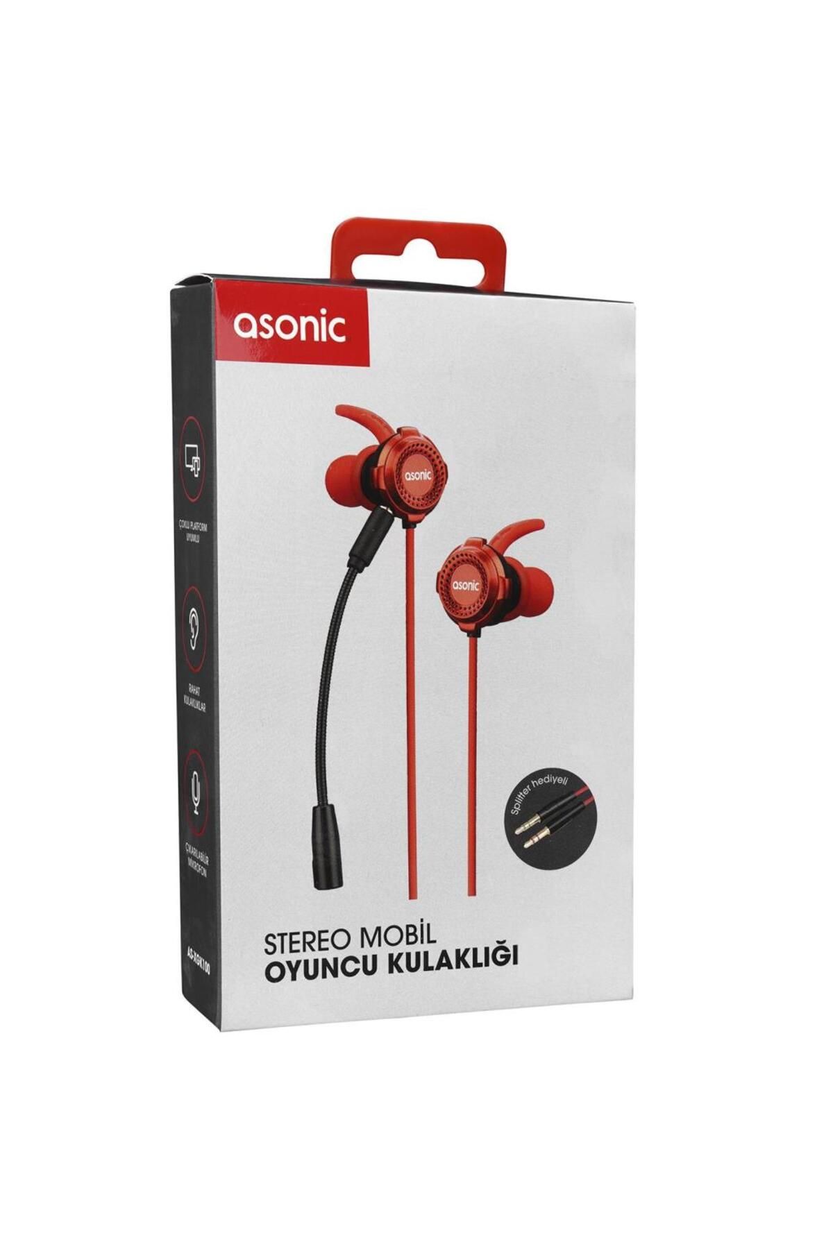 Asonic AS-XGK100 Splitter Hediyeli 3.5mm Gaming Kırmızı Kulak İçi Mikrofonlu Kulaklık