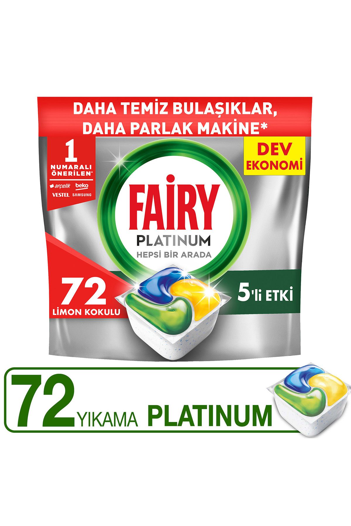 Platinum Bulaşık Makinesi Deterjanı Kapsülü/Tableti 72 Yıkama Limon Kokulu