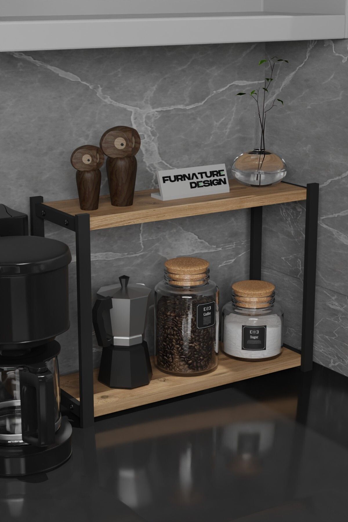 Metal Mutfak Tezgah Üstü Organizer 2 Yüksek Raflı Banyo Mutfak Düzenleyici Atlantik Çam