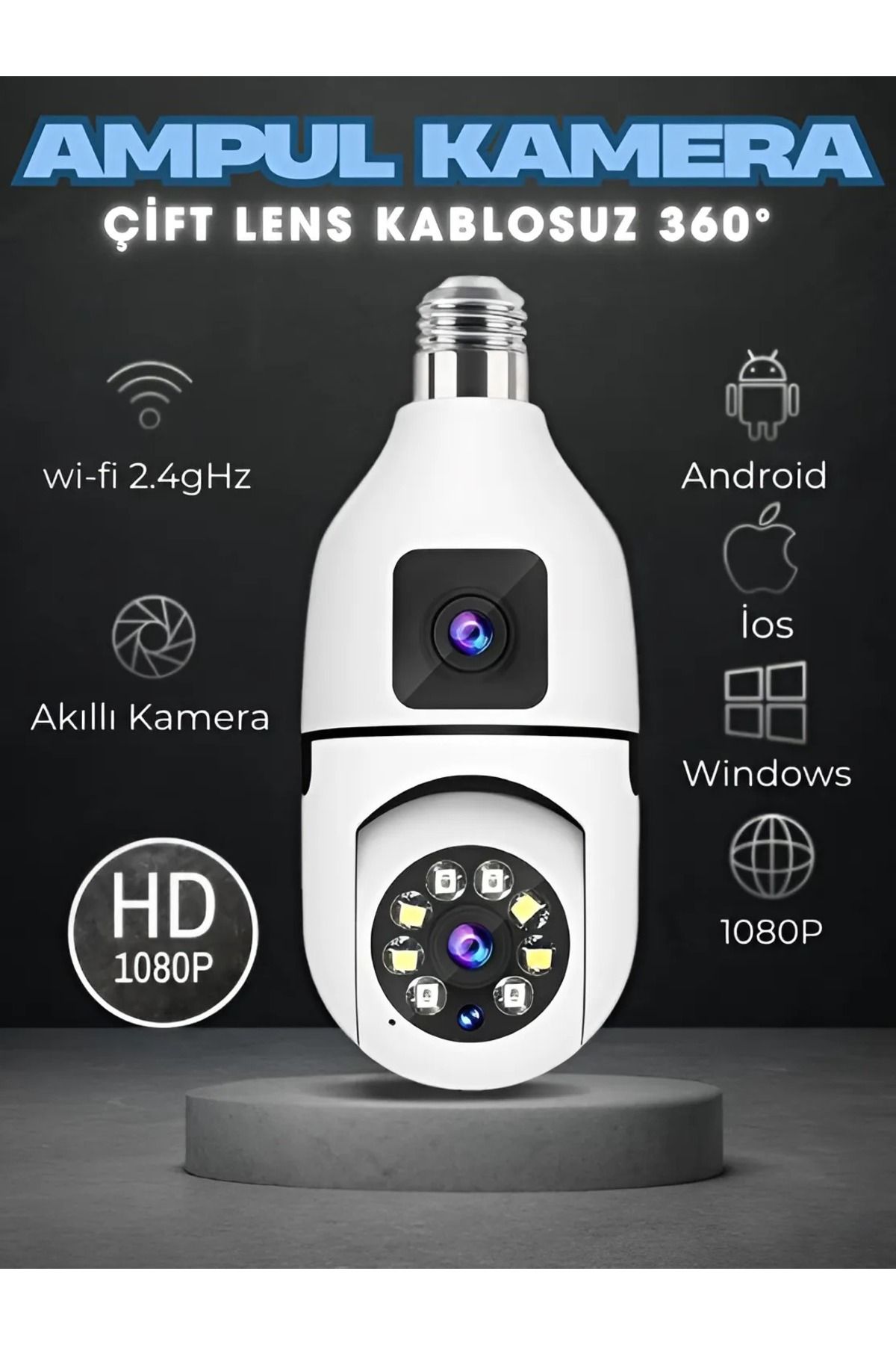 Wifi Çift Lens Ampul Kamera Evcil Hayvan-Bebek Hareket Takip Gözetim 1080P Akıllı Güvenlik Sistemi