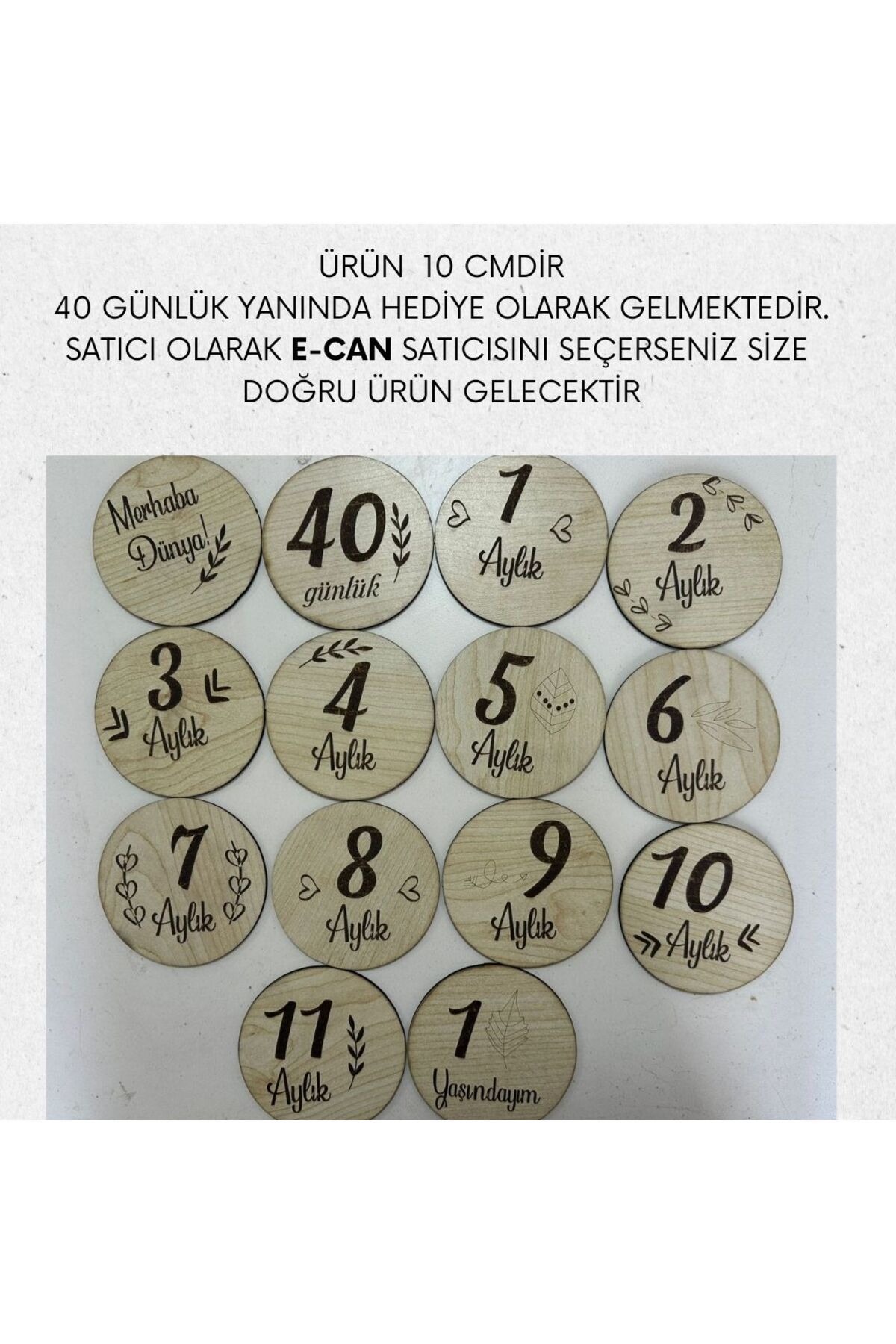 40 Günlük Hediyeli 12 Aylık Plak Seti Ahşap Bebek Fotoğraf Anı Kartları