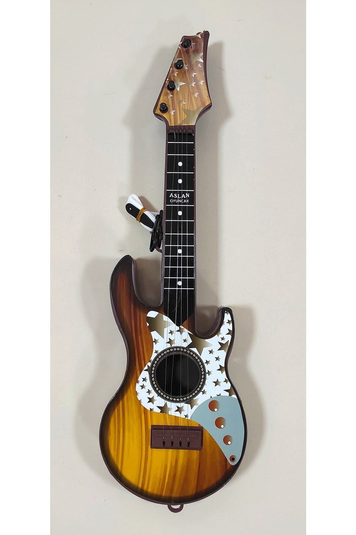 4 Telli Kahverengi Elektro Oyuncak Gitar 23 Nisan Gösterisi Çocuk Gitarı Akort Edilebilir 50 Cm.