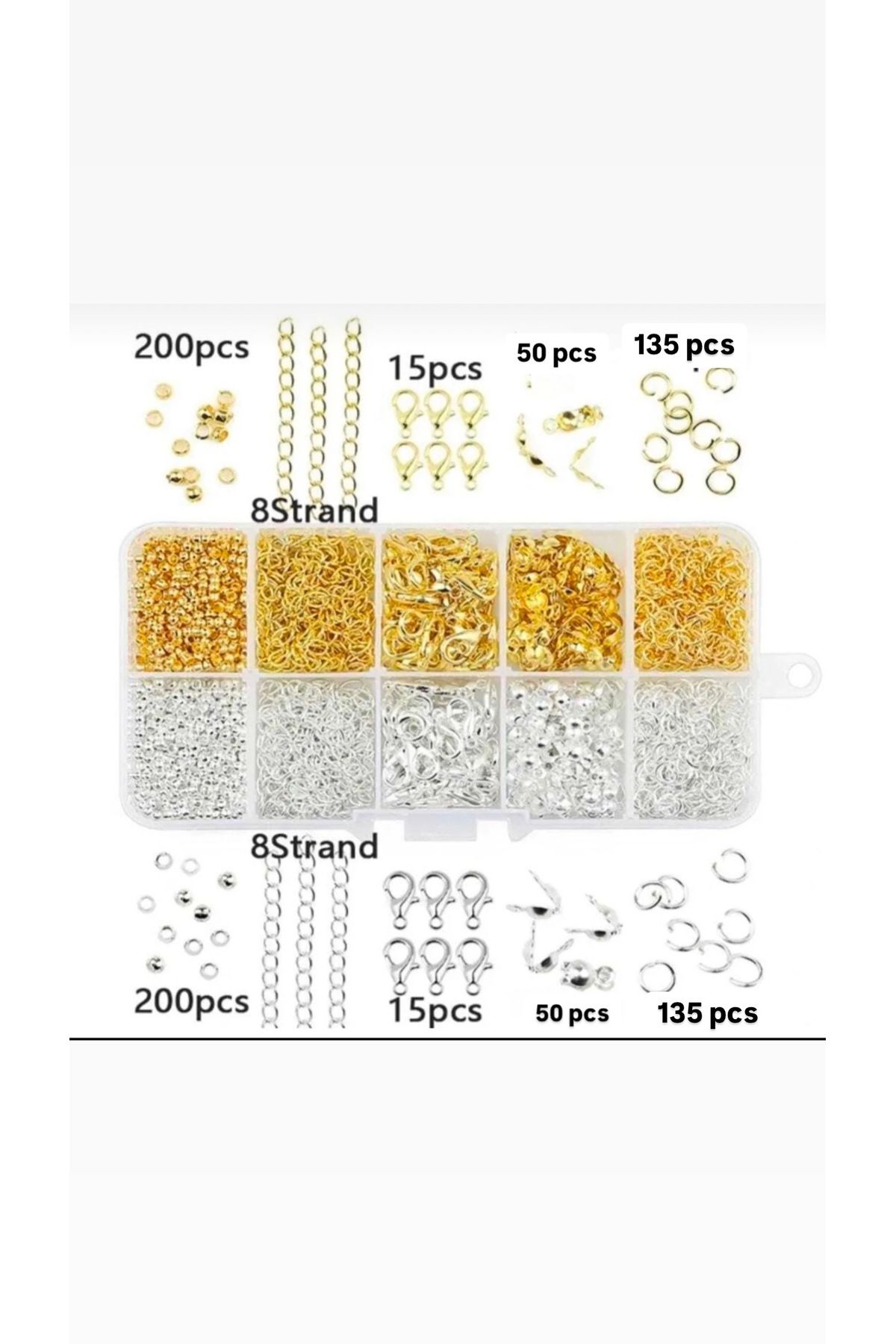 800 Pcs Gold Ve Gümüş Kolye Bileklik Takı Yapım Seti