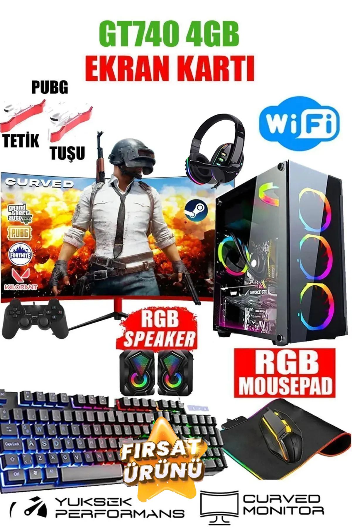 N290 (GTA 5) I5-3470,16gb Ram,500gb Hdd,256gb Ssd,4gb Gt740,24''curved Oyuncu Masaüstü Bilgisayar