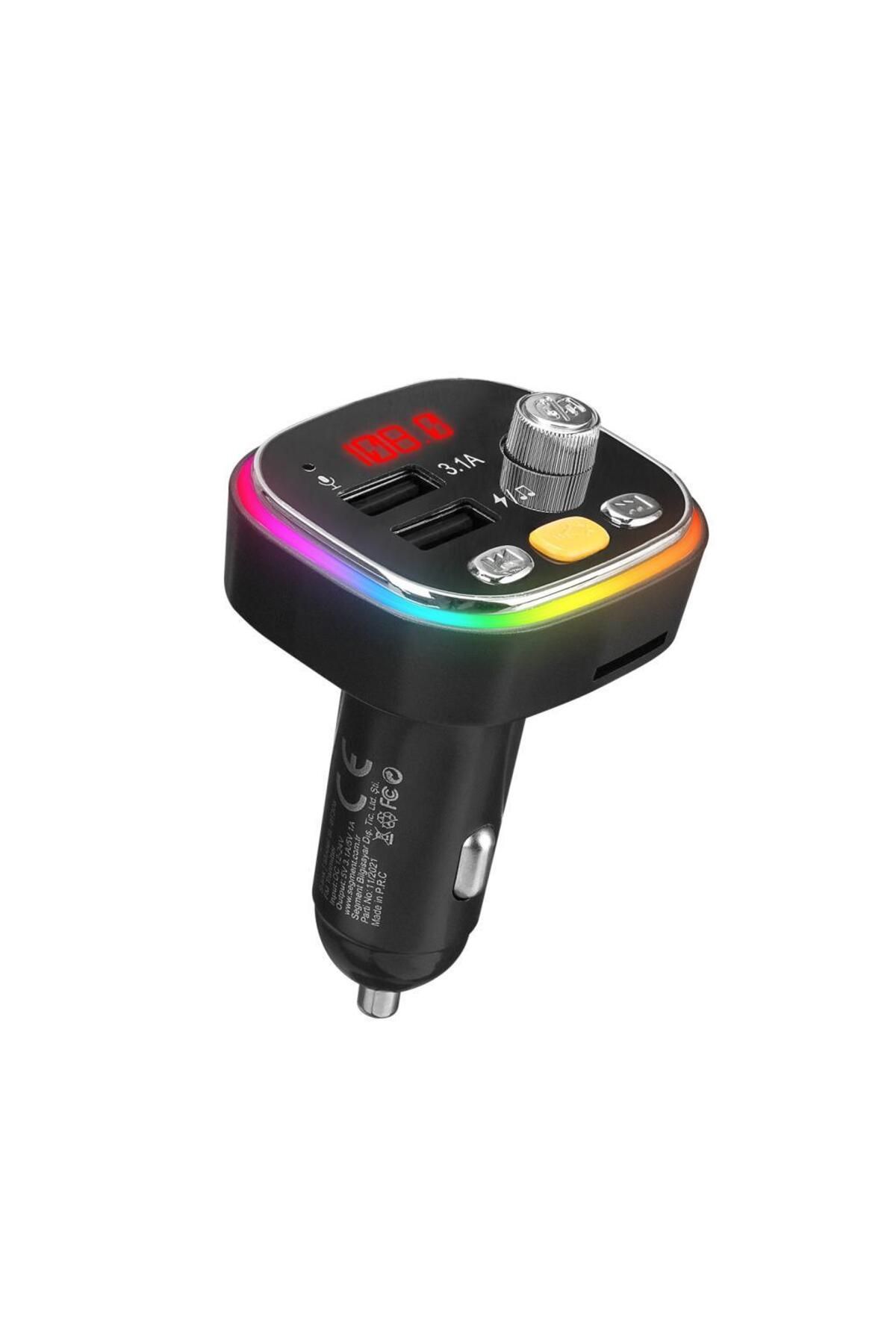 Sl-bt306 Çift Usb 5v 3.1a Rainbow Işıklı Led Ekran Tf Kartlı V5.0 Bluetooth Fm Transmitter