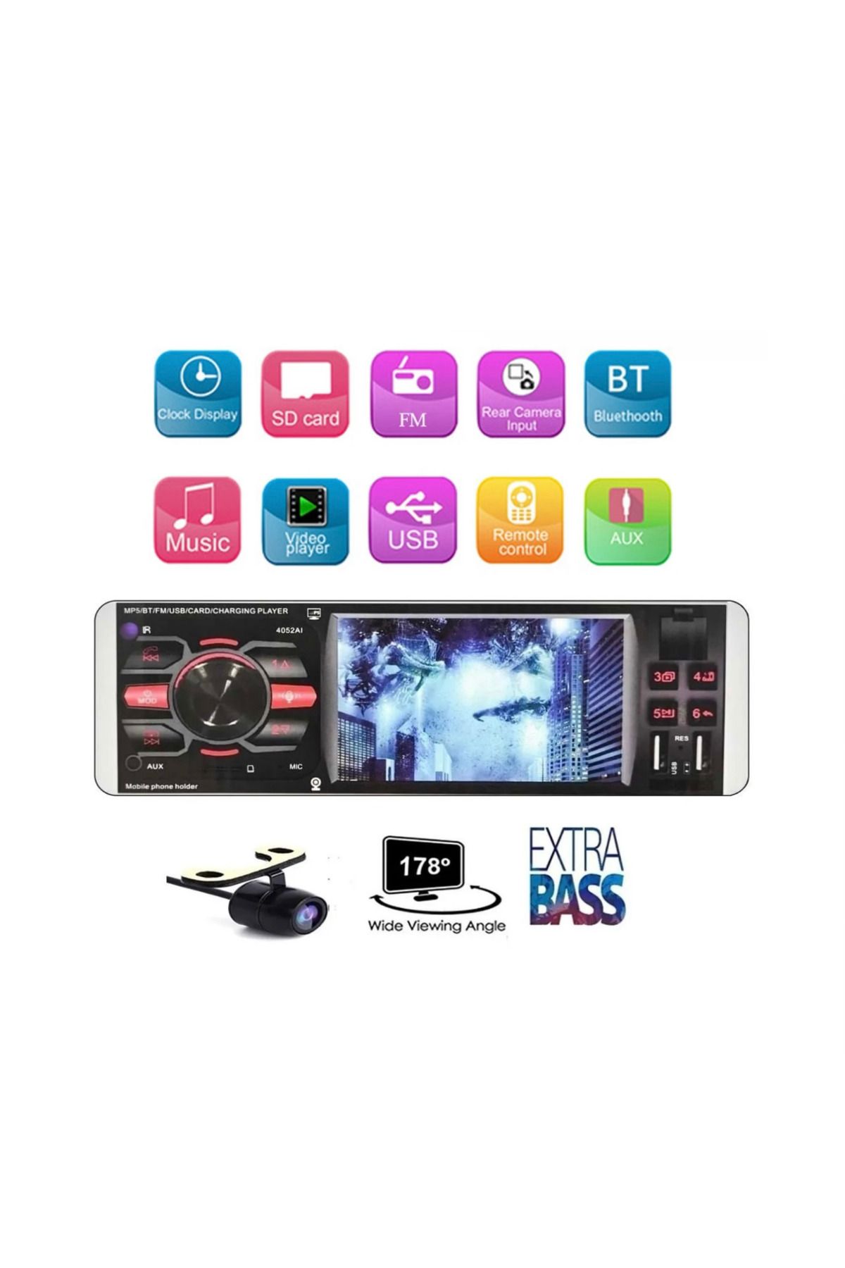 Ds-4052 Araba Görüntülü Oto Teyp 4'' Ekranlı Bluetooth-çift Usb-sdkart Rgb Tuş Rengi Kamera