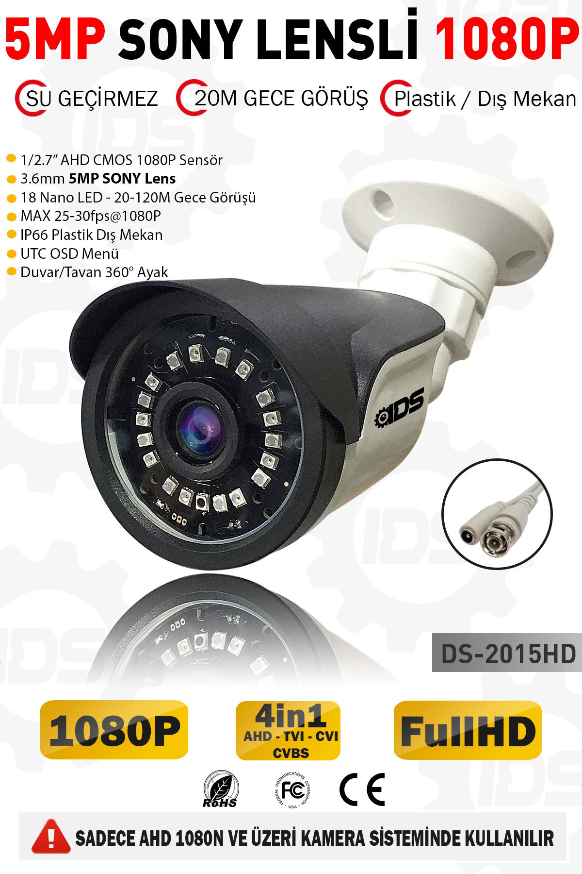 5mp Sony Lensli 1080p 18 Nano Led Gece Görüşlü Iç Mekan Fullhd Dome Güvenlik Kamerası