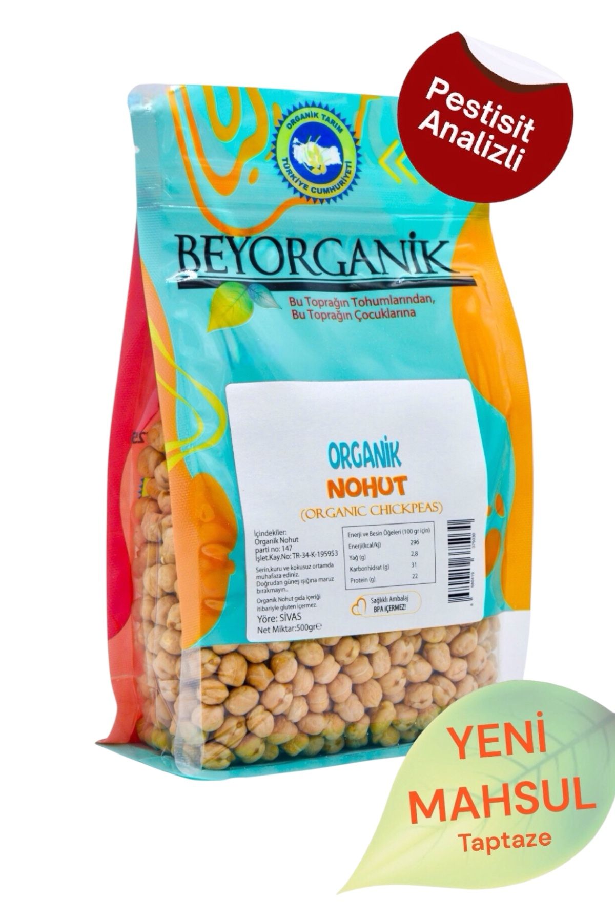 ORGANİK Nohut 500gr (PESTİSİT ve AFLATOKSİN ANALİZLİ)