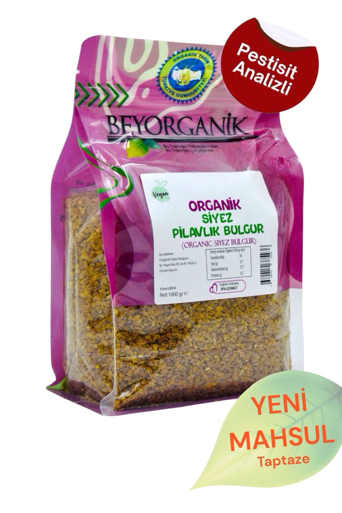 ORGANİK Siyez Pilavlık Bulgur 1kg (PESTİSİT ve AFLATOKSİN ANALİZLİ)