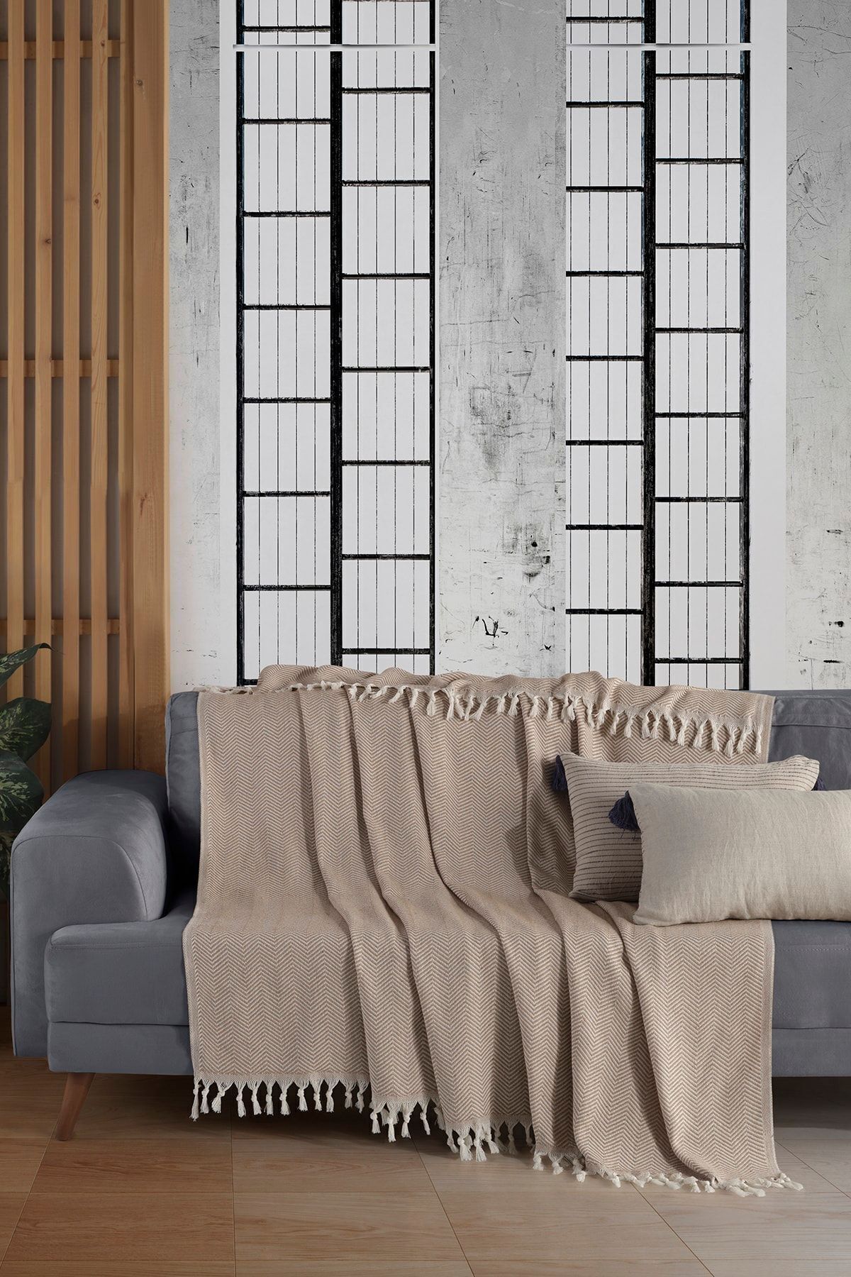 Natural Bej Koltuk Örtüsü | Koltuk Şalı 180x210 Pamuk