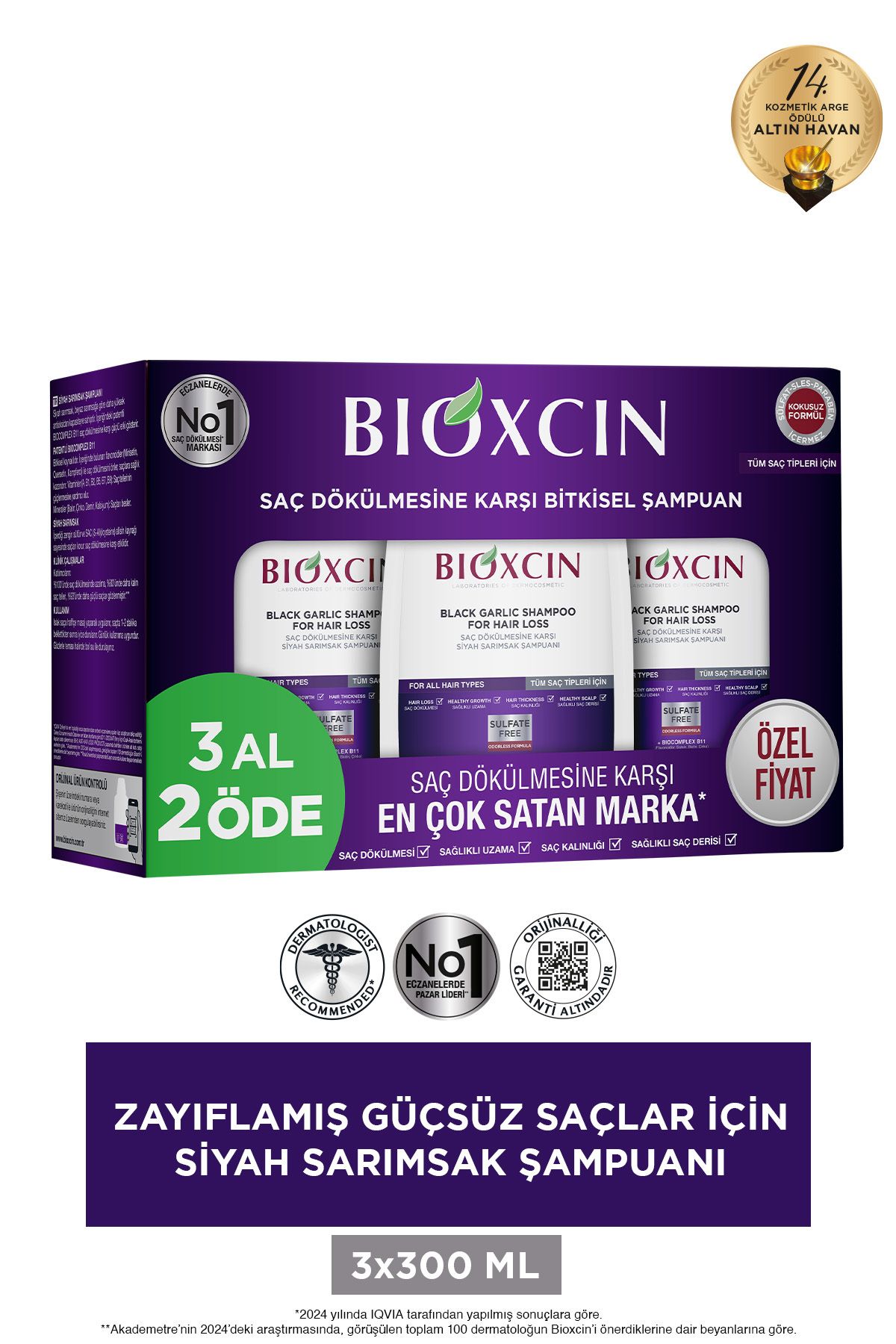 Siyah Sarımsak Şampuanı 3x300 Ml - Saç Dökülmesi Şampuanı 3 Al 2 Öde