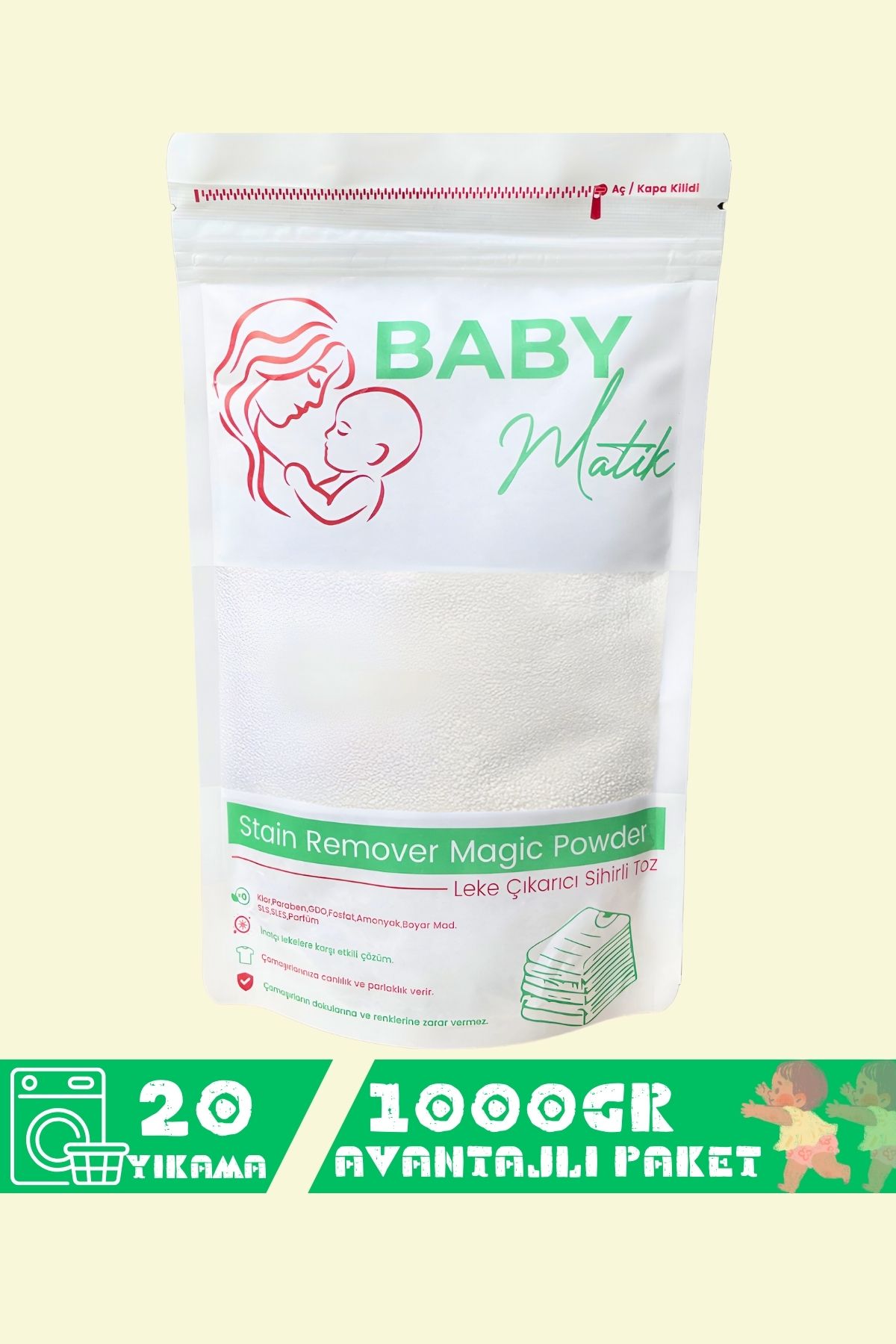 Çamaşır Leke Çıkarıcı Hipoalerjenik Toz, Kalıntı Bırakmaz, Klor Ve Çamaşır Suyu Içermez, 1000gr.