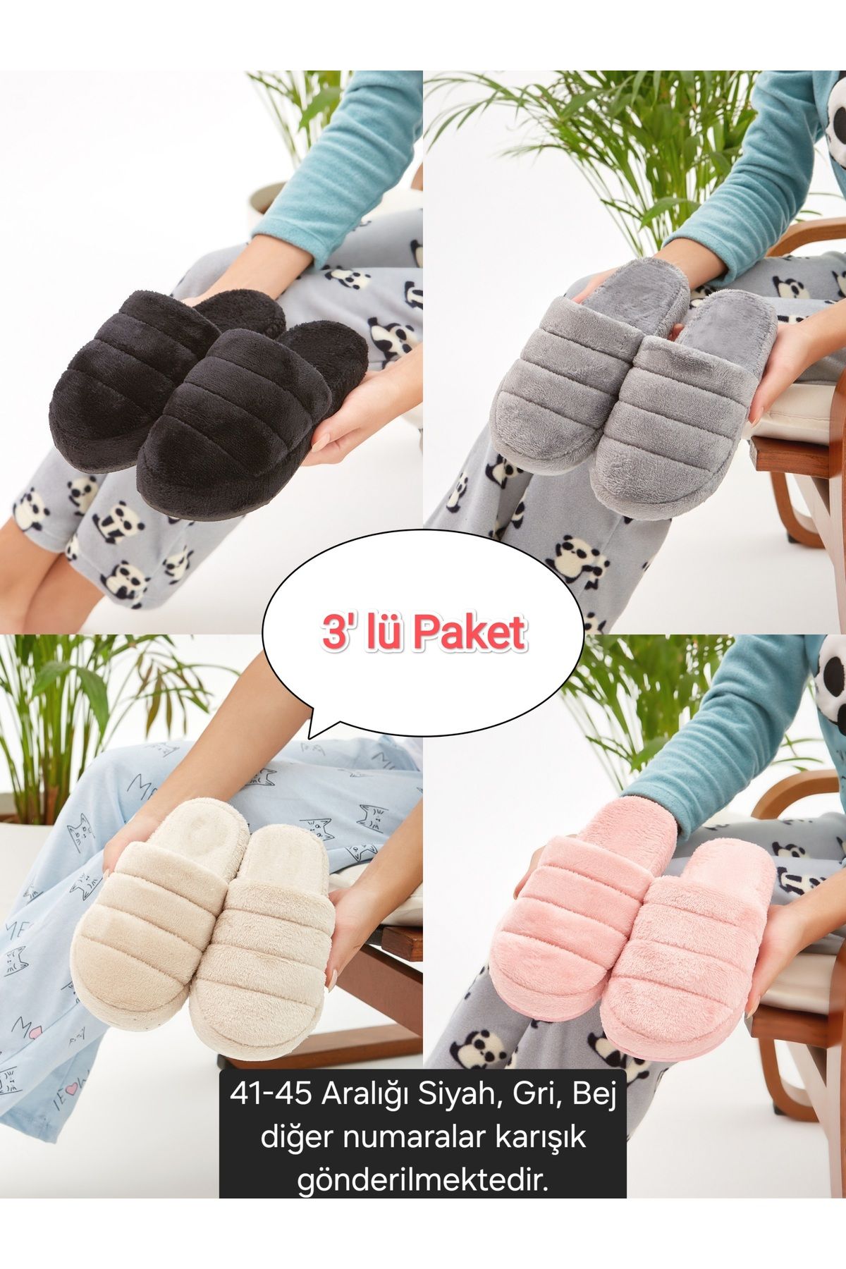 3'lü Paket Önü Kapalı Terlik Ev Terliği Çeyiz Bohça Seti