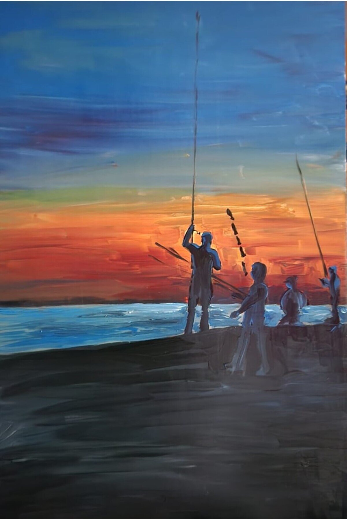 Caddebostan Sahilinde Balıkçılar - Fotoblok Üzerine Akrilik Boya - 40x60cm